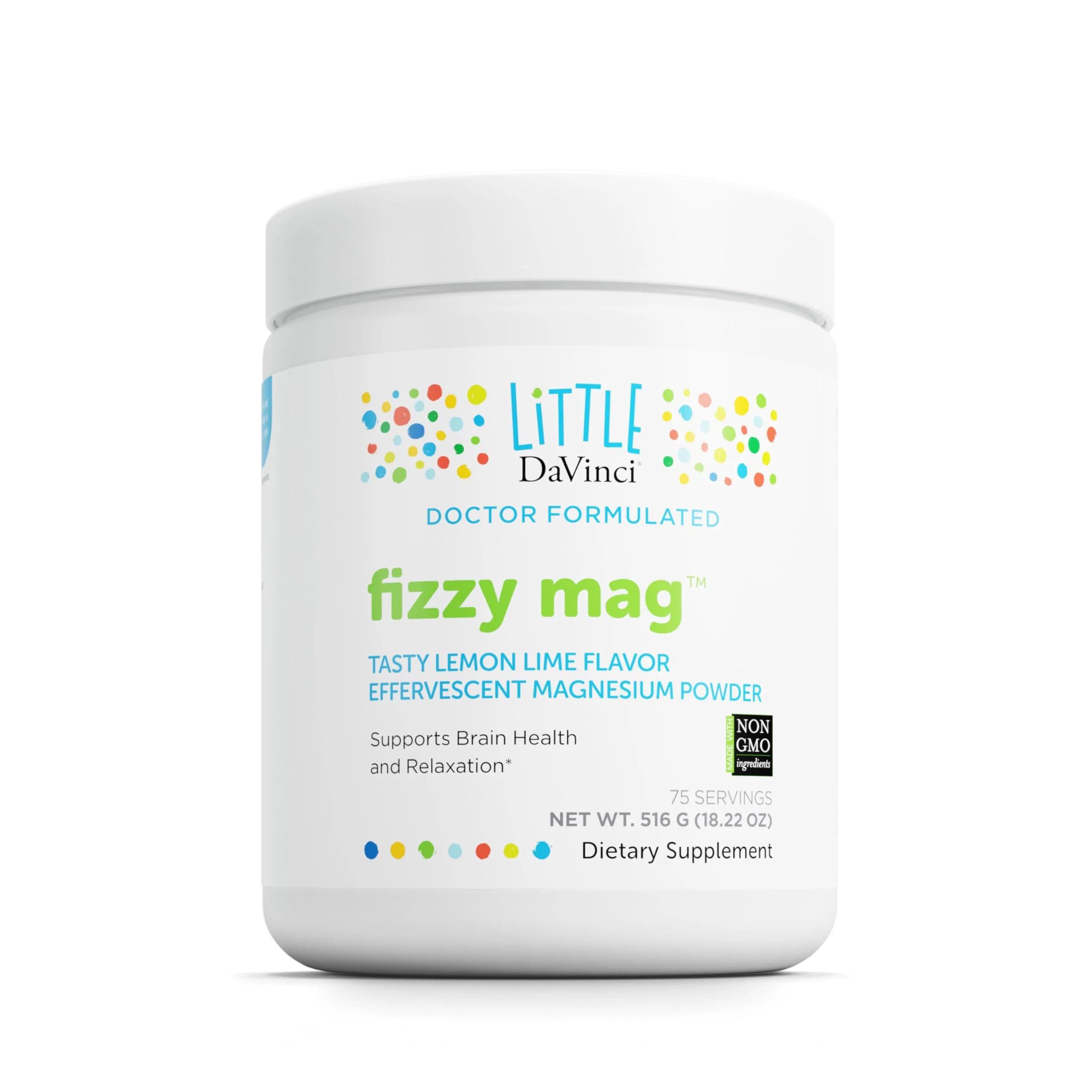Little DaVinci Fizzy Mag – Magnesium Supplement for Kids | Brain Health, Relaxation & Behavior* | with Calcium, Riboflavin, and More – Lemon Lime 516 g, 75 Servings