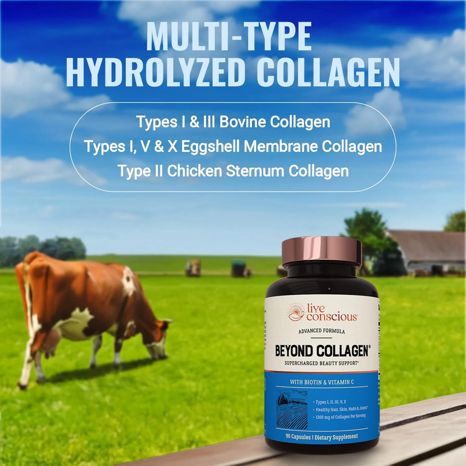 Live Conscious Beyond Collagen – Multi Collagen Capsules I–X with Biotin & Vitamin C (90 Capsules) - Image 2