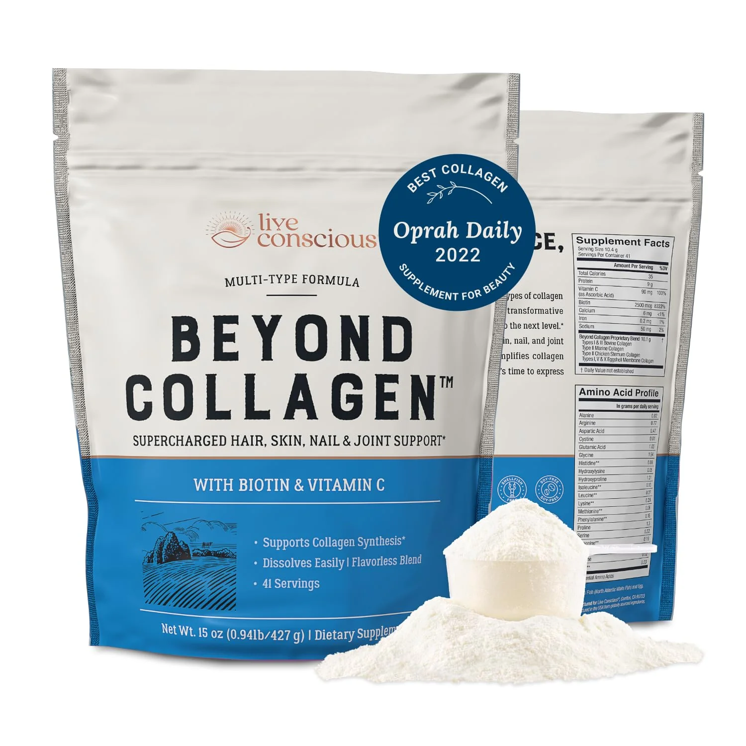 Live Conscious Beyond Collagen Powder for Women – 5 Types I, II, III, V & X, Biotin & Vitamin C, 41 Servings, Keto-Friendly - Image 8