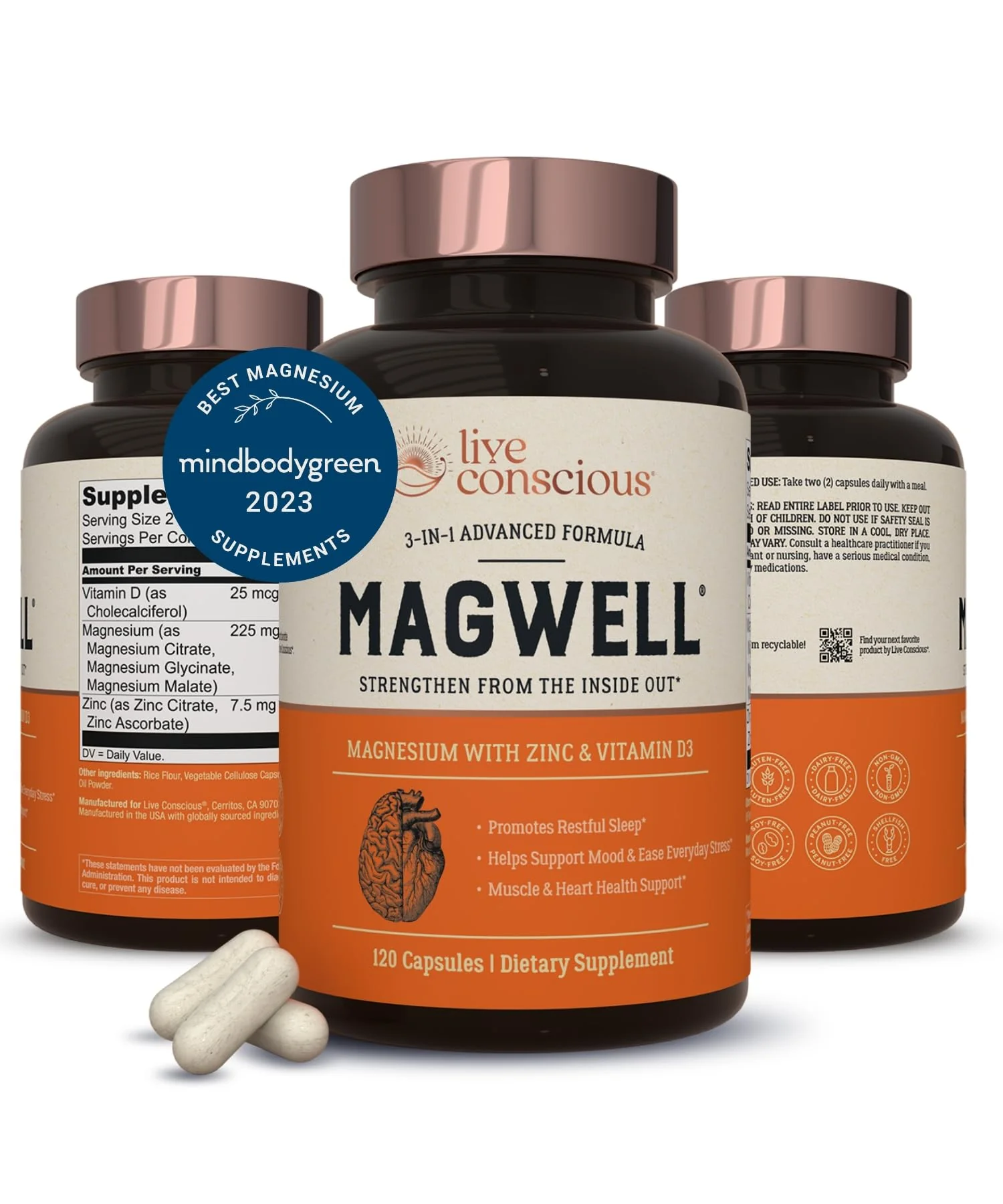 Live Conscious Magnesium Zinc & Vitamin D3 - Bioavailable Forms of Magnesium - Malate, Glycinate, Citrate - MagWell Bone & Heart Health, Immune System Support - 120 Capsules (2-Pack) - Image 5