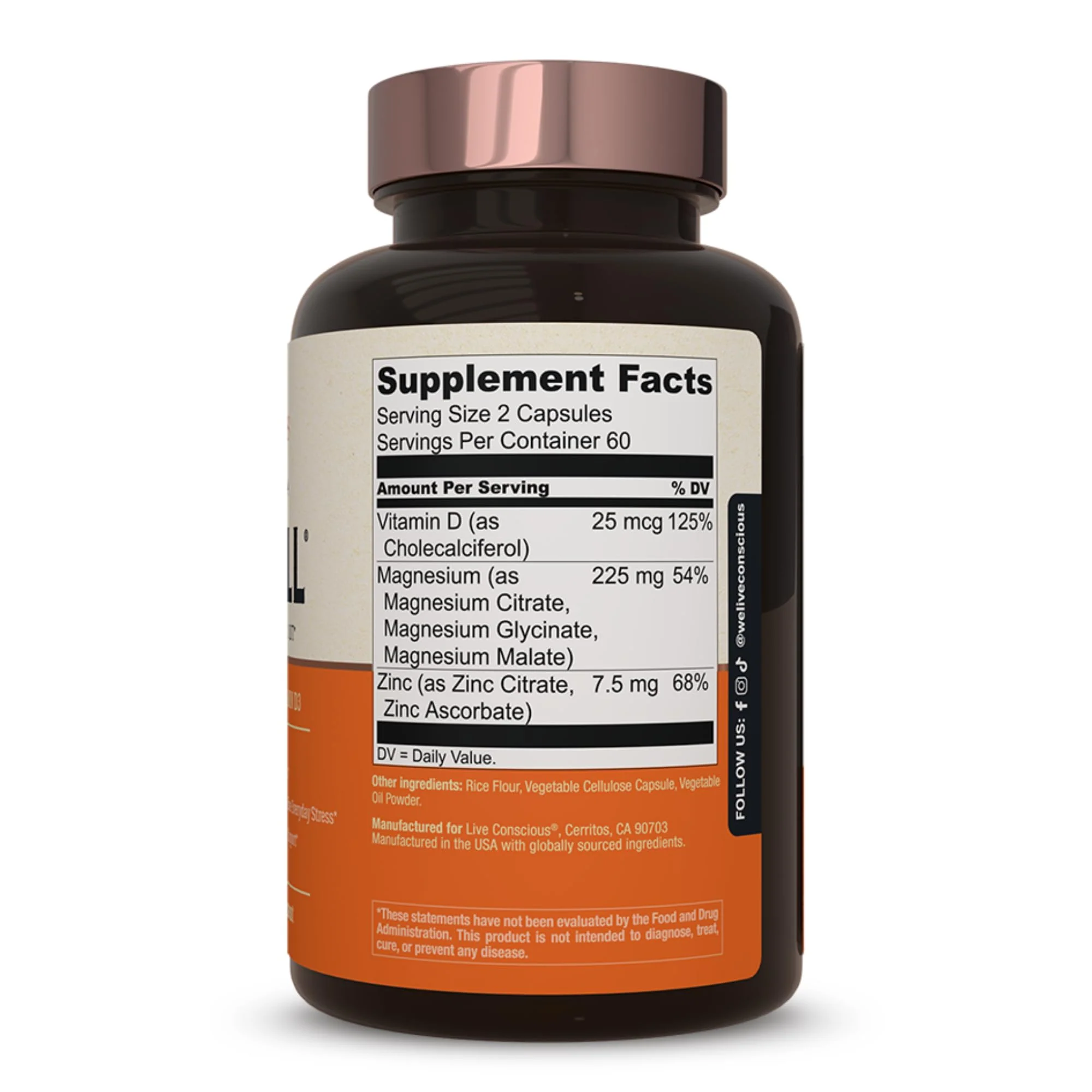 Live Conscious Magnesium Zinc & Vitamin D3 - Bioavailable Forms of Magnesium - Malate, Glycinate, Citrate - MagWell Bone & Heart Health, Immune System Support - 120 Capsules (2-Pack) - Image 7