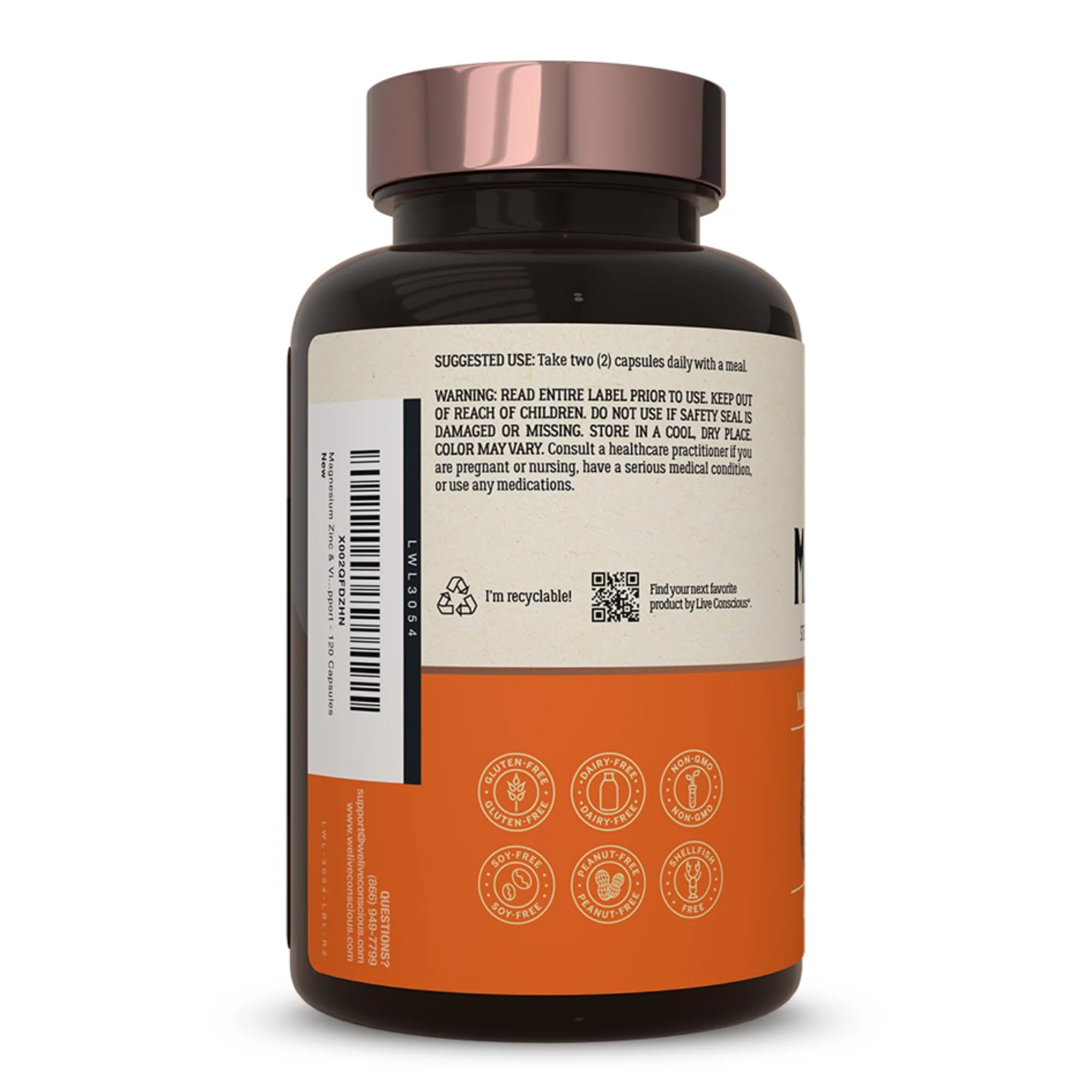 Live Conscious Magnesium Zinc & Vitamin D3 - Bioavailable Forms of Magnesium - Malate, Glycinate, Citrate - MagWell Bone & Heart Health, Immune System Support - 120 Capsules (2-Pack) - Image 8