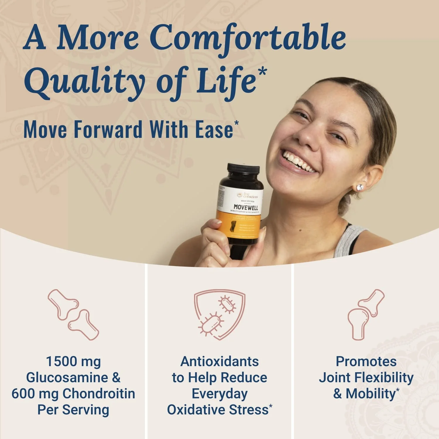 Live Conscious MoveWell Joint Health Supplement — Glucosamine, Chondroitin, MSM, Hyaluronic Acid & More - Image 2