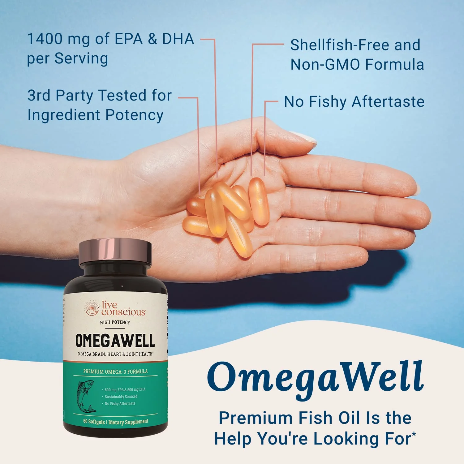 Live Conscious OmegaWell Fish Oil | 800 mg EPA / 600 mg DHA | Enteric-Coated, Burpless, Sustainably Sourced | 120-Count (2-Pack) - Image 11