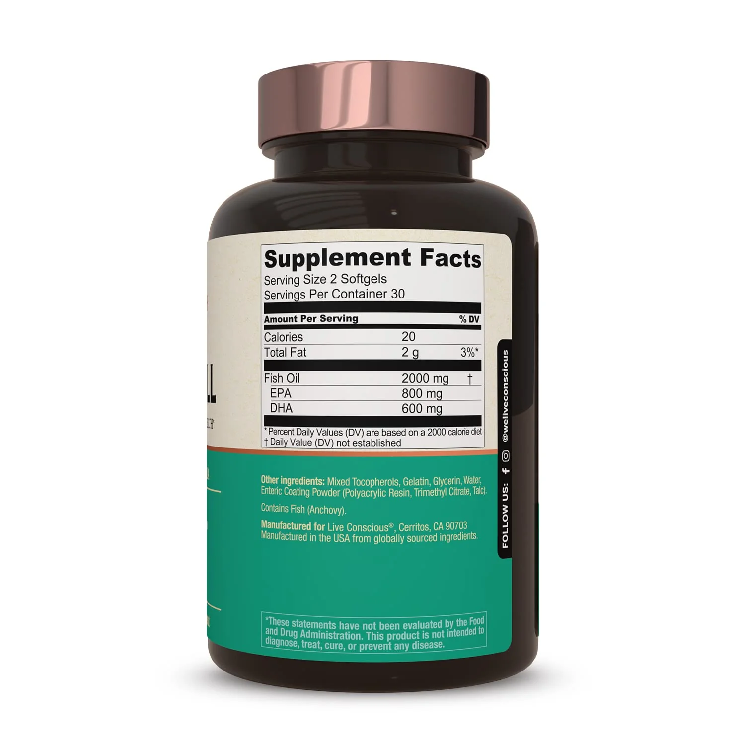 Live Conscious OmegaWell Fish Oil | 800 mg EPA / 600 mg DHA | Enteric-Coated, Burpless, Sustainably Sourced | 120-Count (2-Pack) - Image 15