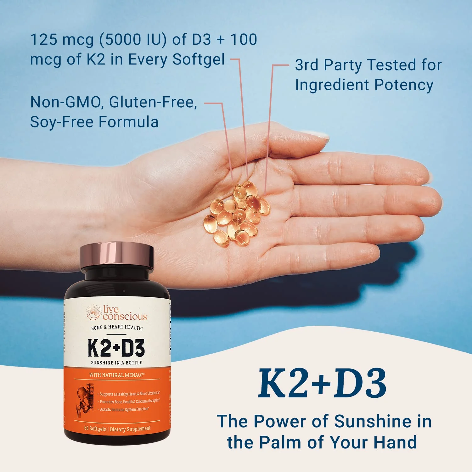 Live Conscious Vitamin K2 MK7 with D3 5000 IU – Bone & Heart Health Support (2-Pack) - Image 3
