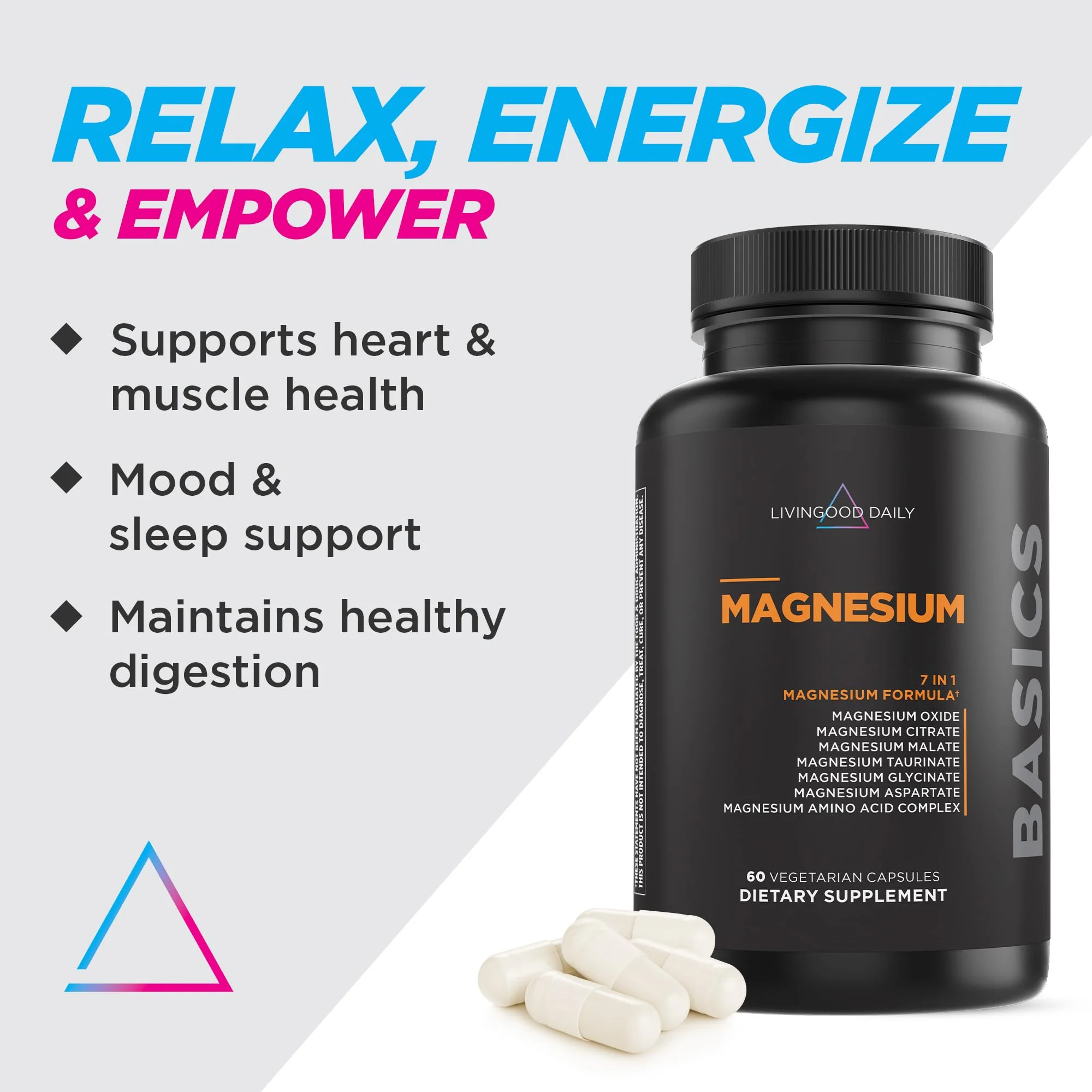 Livingood Daily Magnesium Supplement – 7-Form Glycinate-Citrate-Malate, 300mg, 60 Capsules - Image 10
