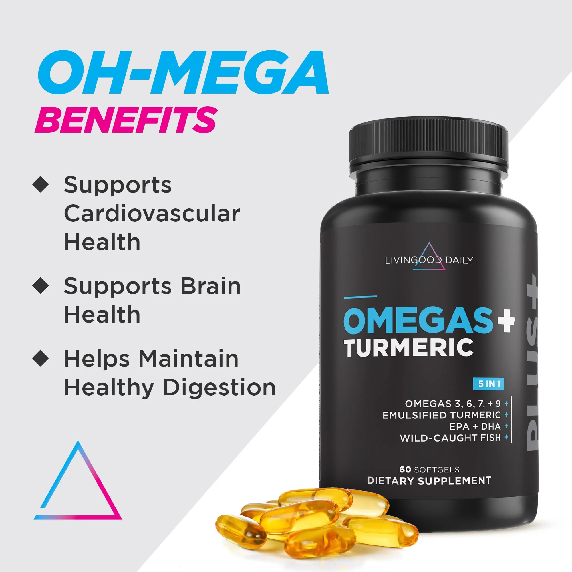 Livingood Daily Omega 3-6-9 Plus Turmeric Curcumin — EPA & DHA, 60 Softgels - Image 2