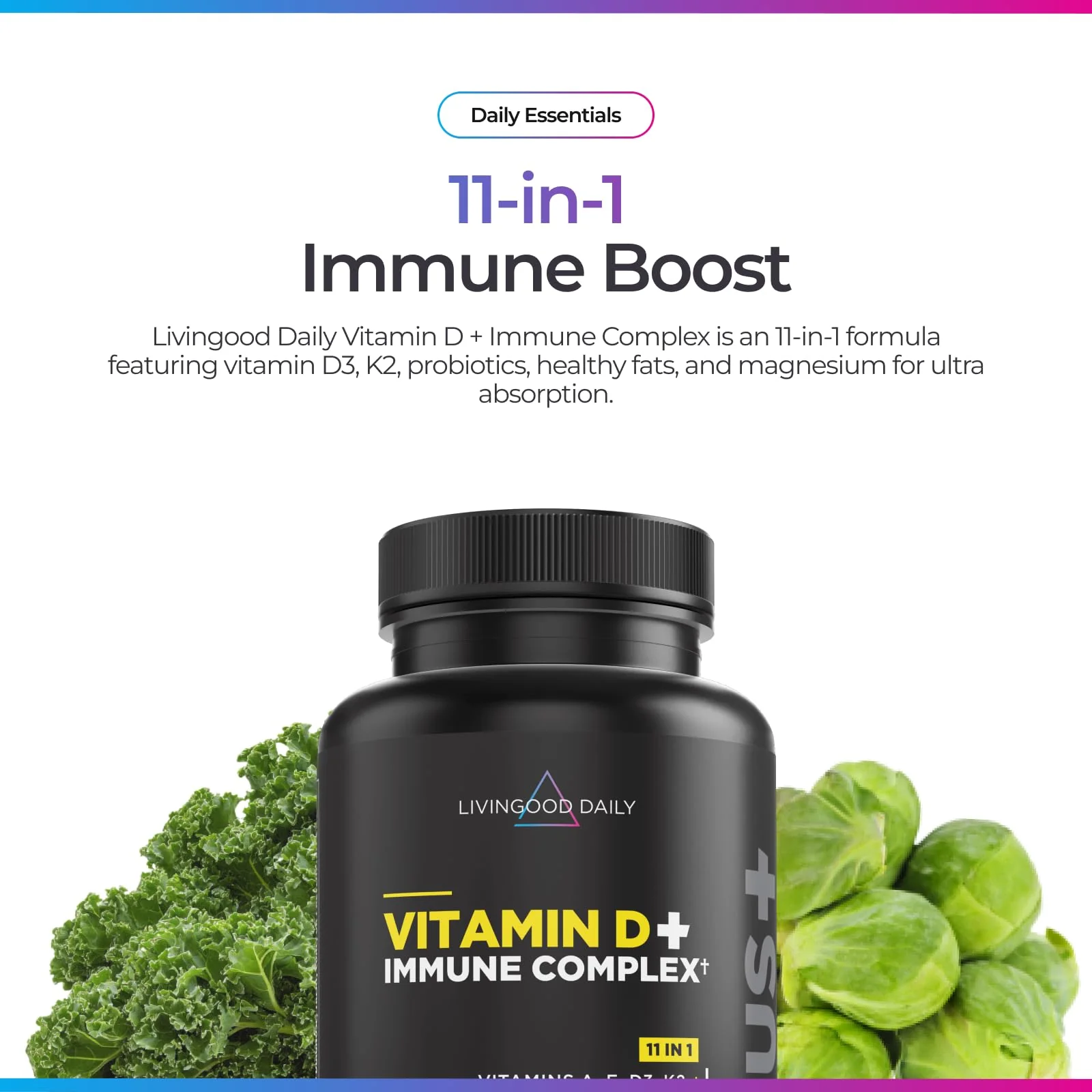 Livingood Daily Vitamin D3 K2 4000 IU – 9-in-1 Immune Support (60 Capsules) - Image 10