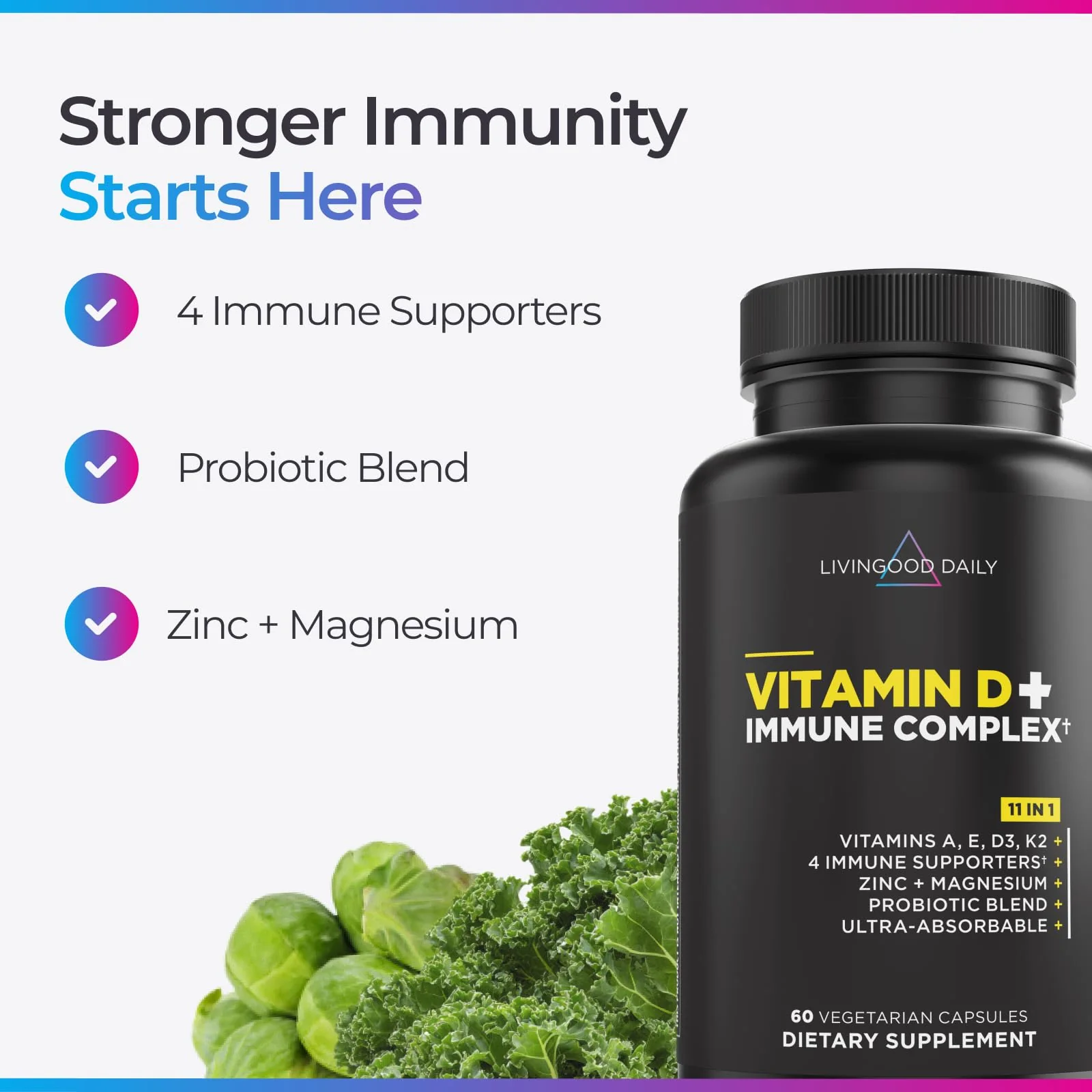 Livingood Daily Vitamin D3 K2 4000 IU – 9-in-1 Immune Support (60 Capsules) - Image 12