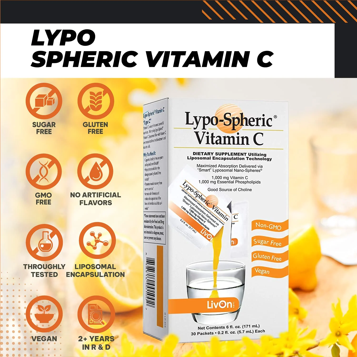 LivOn Laboratories Lypo-Spheric Vitamin C 1000 mg + 1000 mg Phospholipids per Packet | Liposome-Encapsulated, Non-GMO, 30 Packets - Image 6
