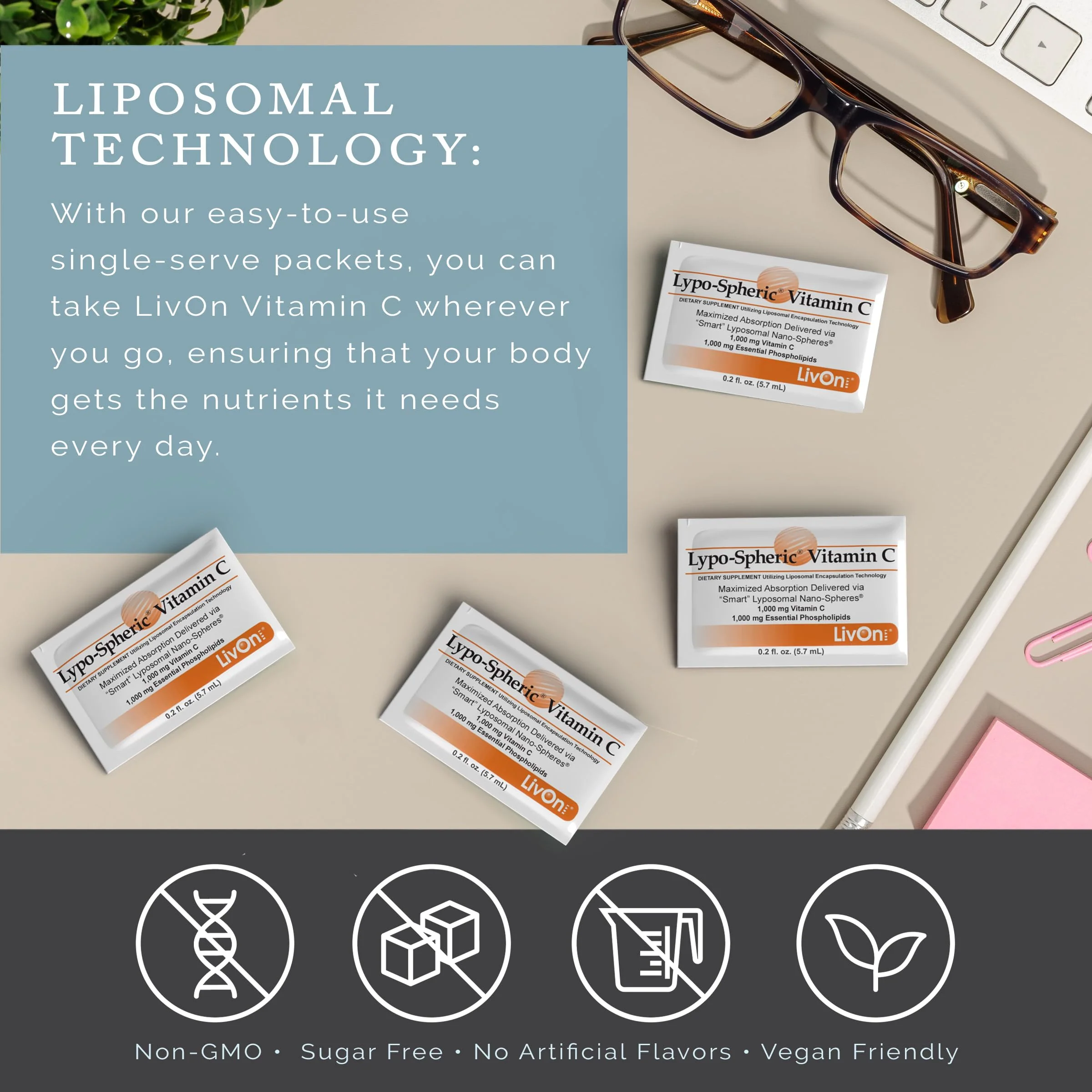 LivOn Laboratories Lypo–Spheric Vitamin C – 6 Cartons (180 Packets) – 1,000 mg Vitamin C & 1,000 mg Essential Phospholipids Per Packet – Liposome Encapsulated for Improved Absorption – 100% Non–GMO - Image 5