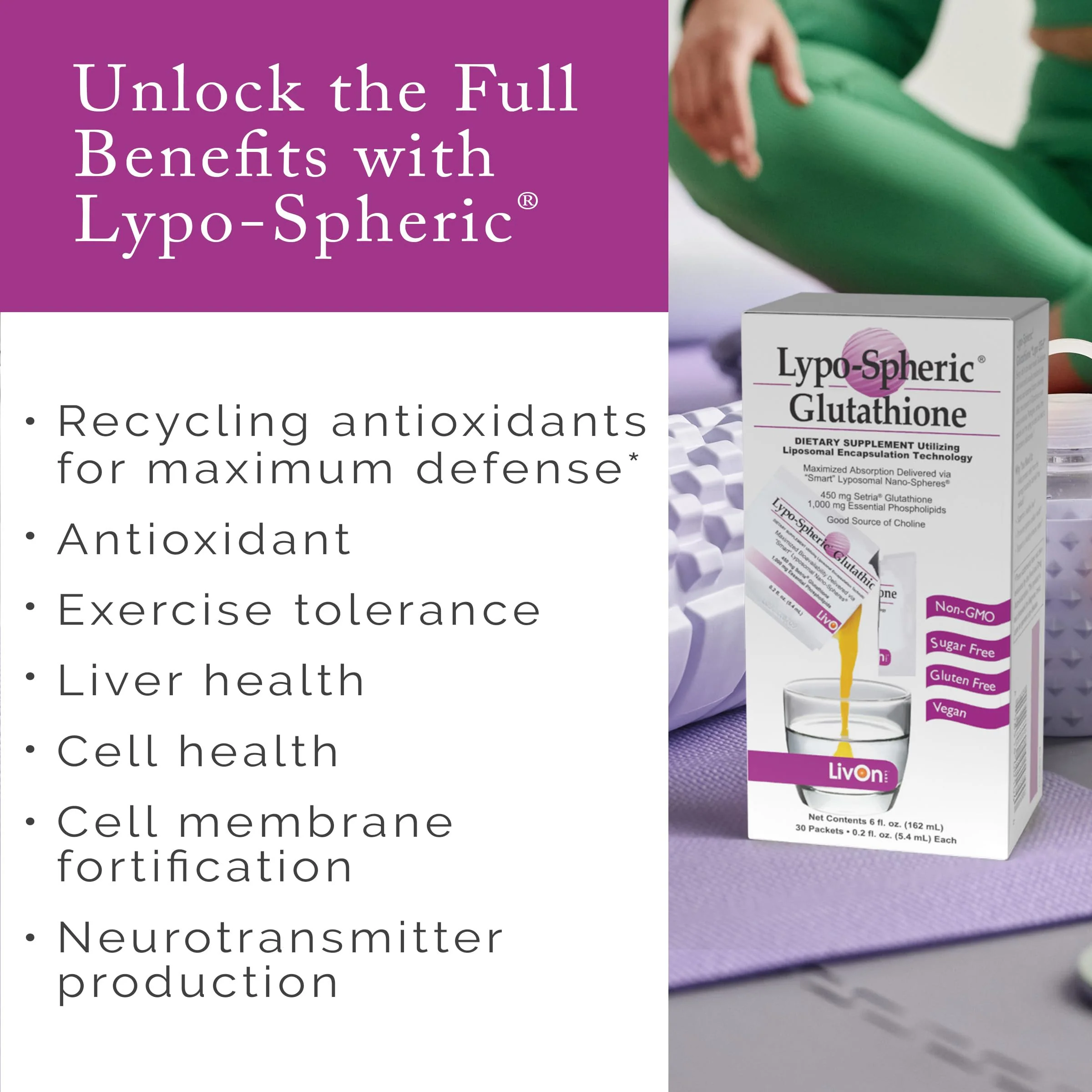 LivOn Lypo-Spheric Glutathione – 30 Packets, 450 mg Each, Liposome-Encapsulated, Non-GMO - Image 9
