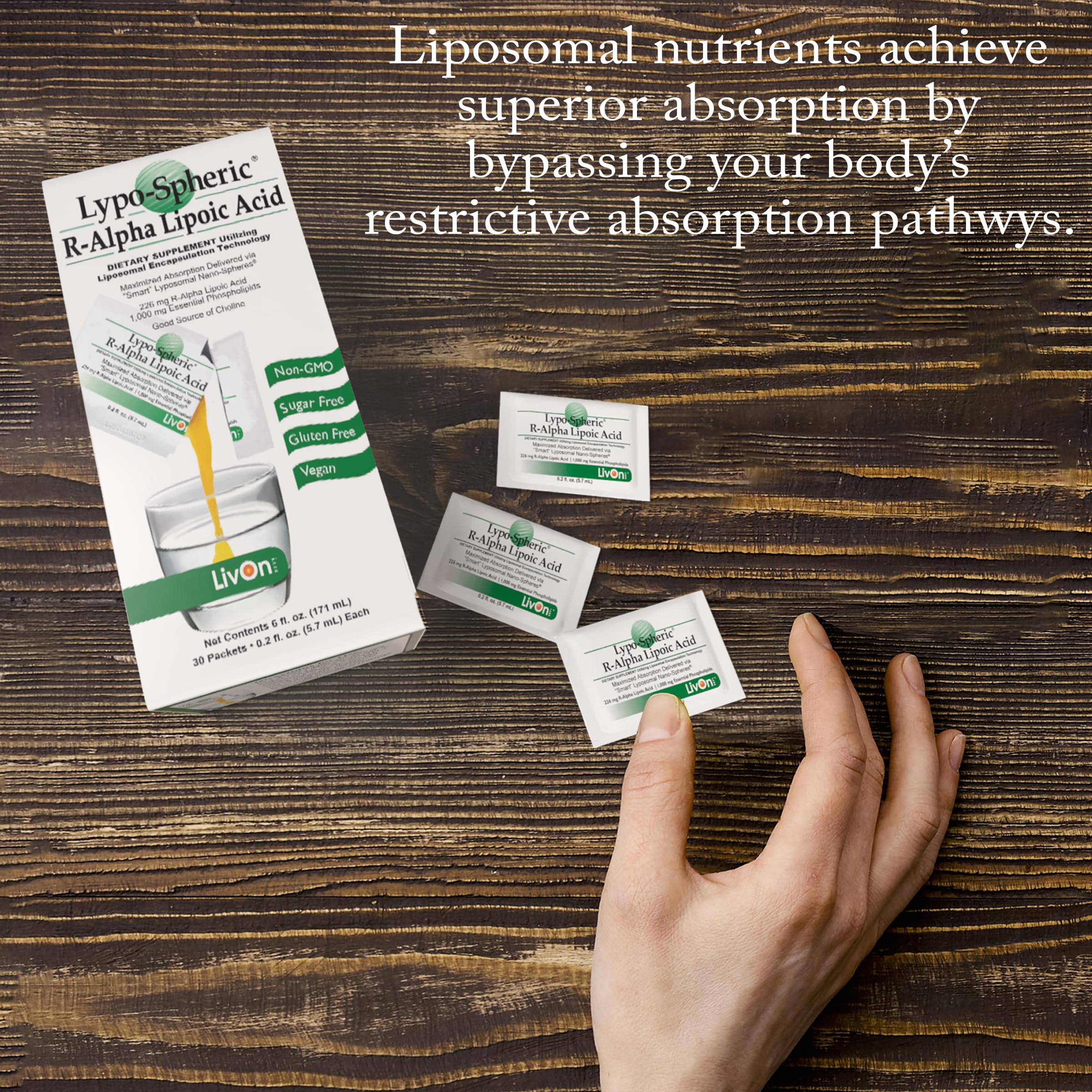 LivOn Lypo-Spheric R-Alpha Lipoic Acid – 30 Packets | 226mg Each | Liposome-Encapsulated, Vegan, Non-GMO - Image 3