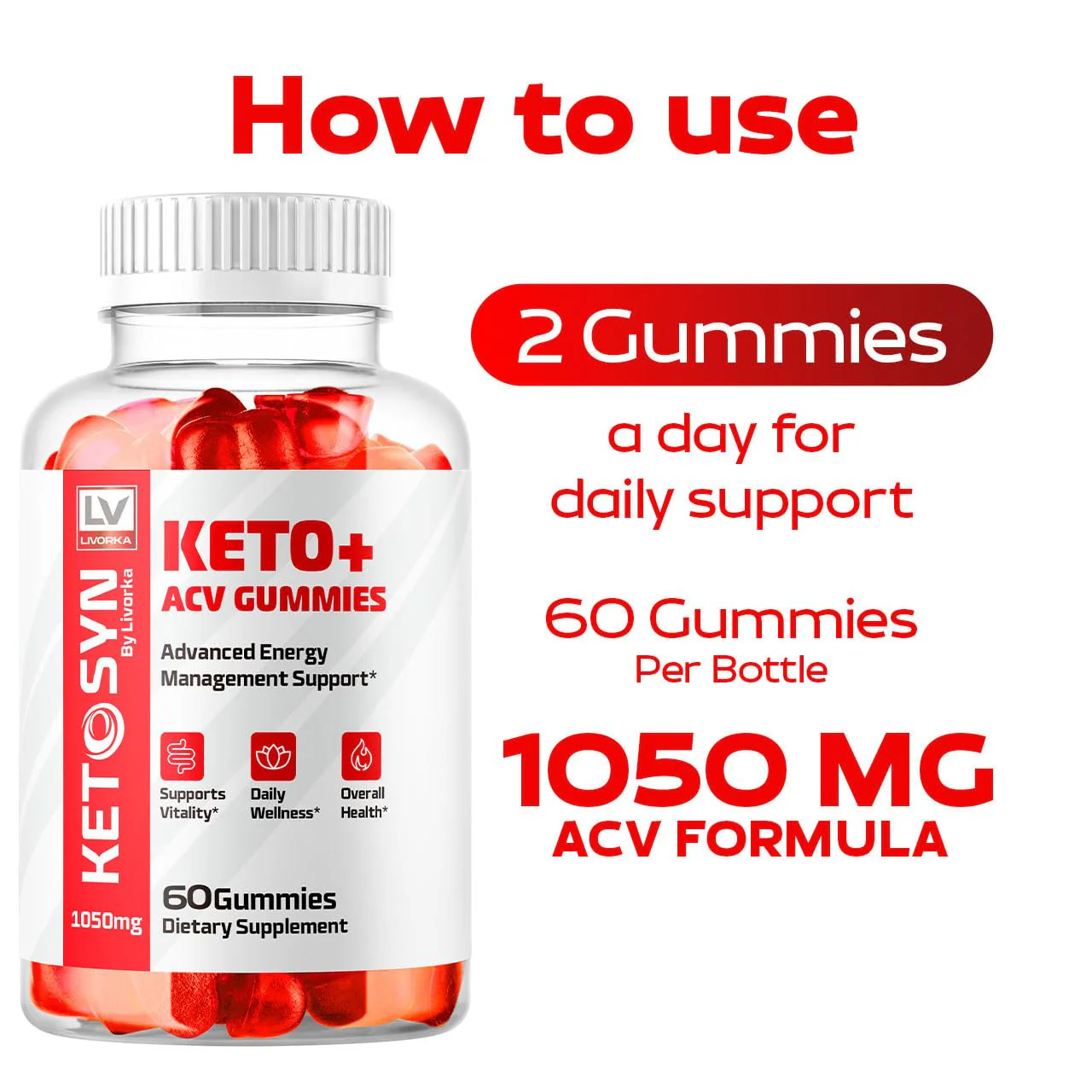 LIVORKA 3 Pack Ketosyn ACV Gummies – Keto Syn & Keto Plus ACV Gummies (180 Gummies) - Image 3