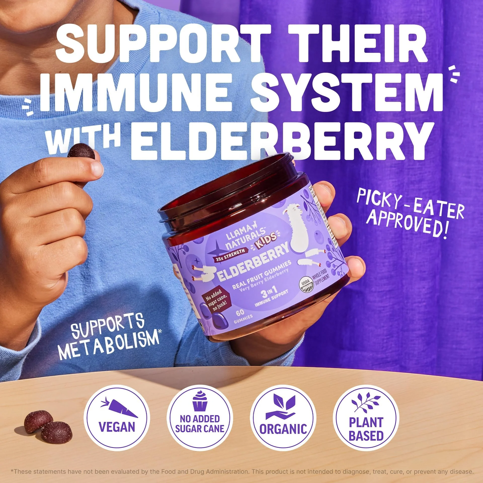 Llama Naturals Elderberry Gummies for Kids — Vegan Organic Immune Support with Vitamin C & Zinc (120 Ct) - Image 14