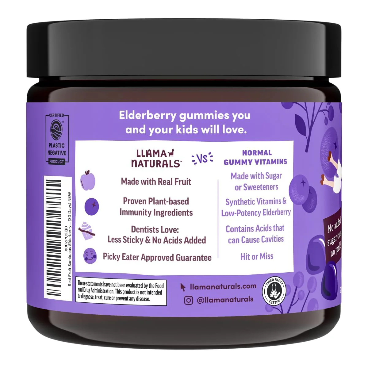 Llama Naturals Elderberry Gummies for Kids — Vegan Organic Immune Support with Vitamin C & Zinc (120 Ct) - Image 5