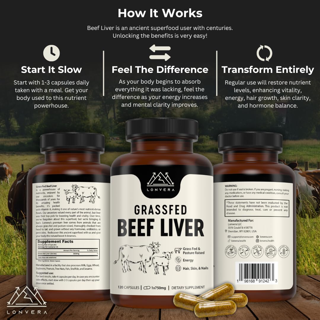 Lonvera Grass-Fed Beef Liver Capsules – 3000mg Freeze-Dried Desiccated Organs for Energy, Joints & Skin - Image 2