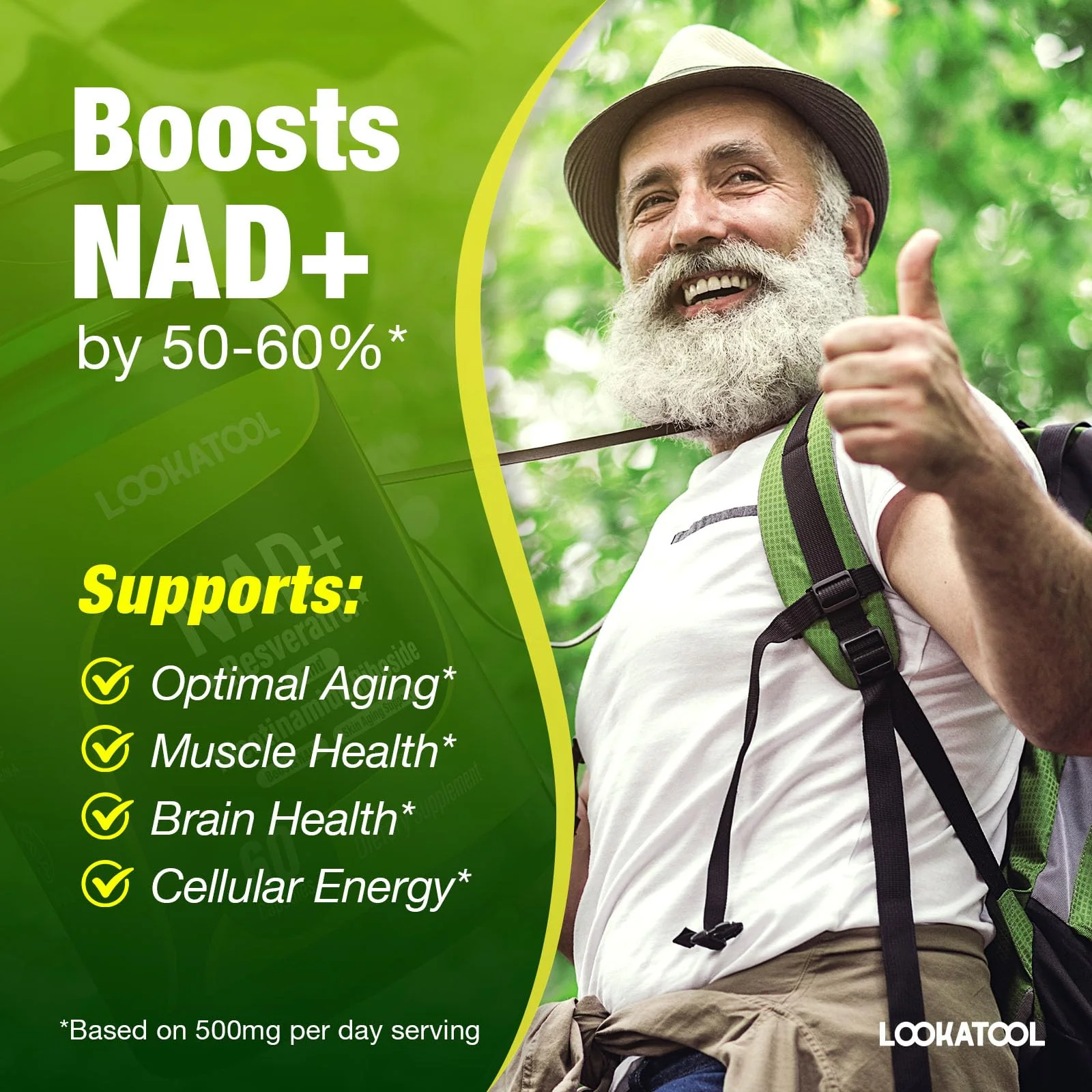 Lookatool NAD+ Resveratrol Liposomal Supplement – Anti-Aging, Focus & Energy (60 Caps) - Image 2