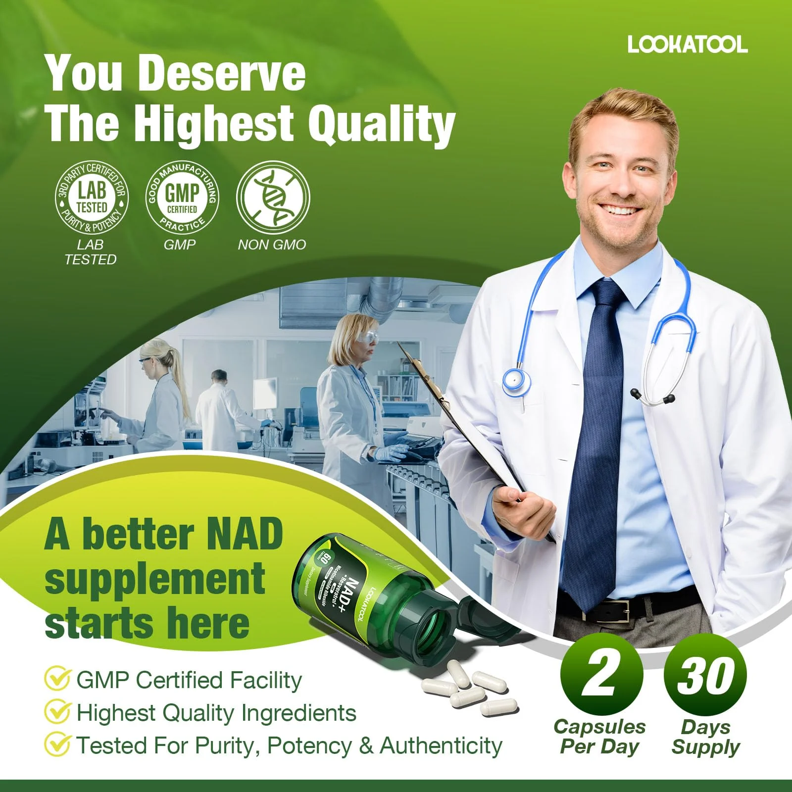 Lookatool NAD+ Resveratrol Liposomal Supplement – Anti-Aging, Focus & Energy (60 Caps) - Image 4