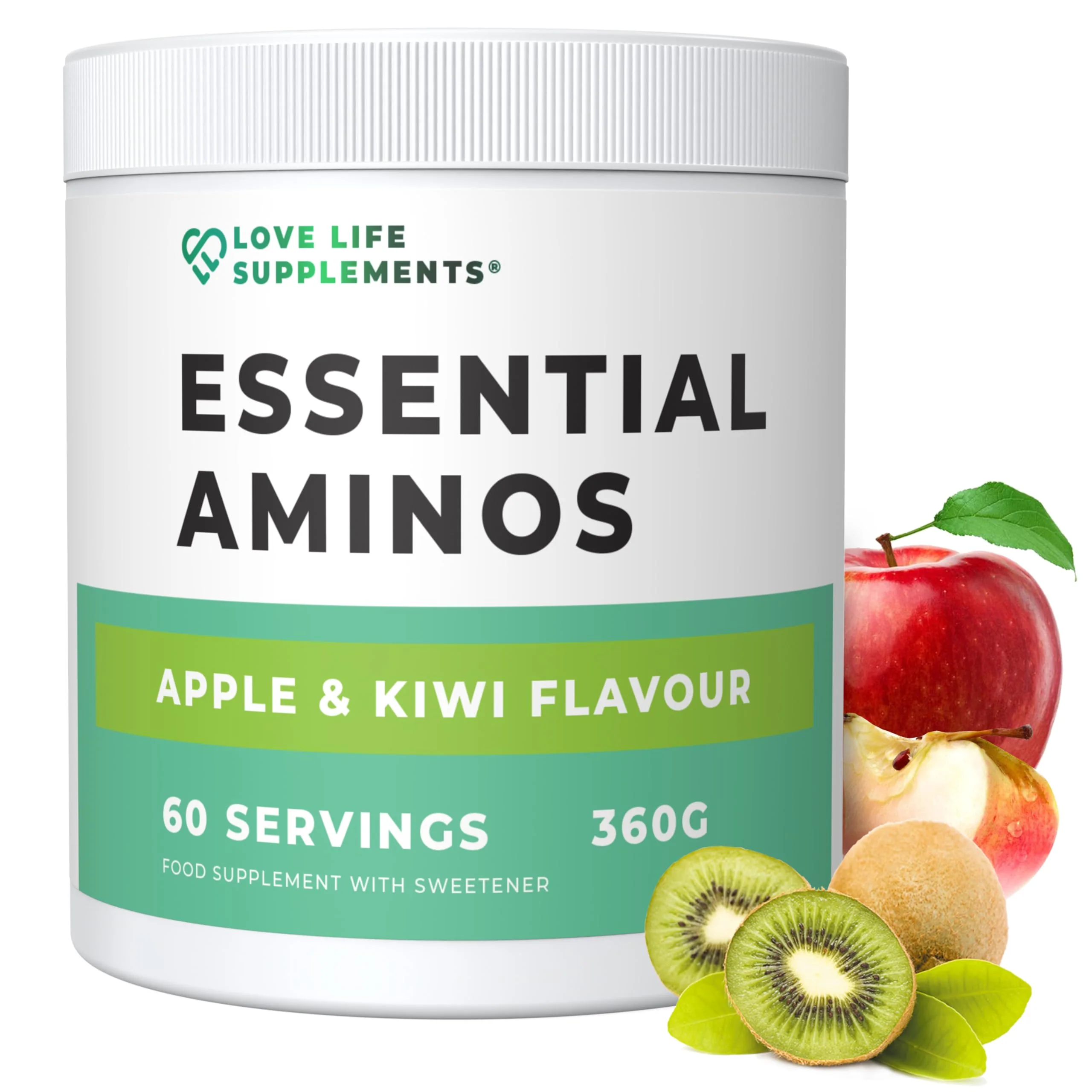 Love Life Supplements EAA Amino Acids Powder – 9 Essential Amino Acids, 60 Servings, Apple & Kiwi