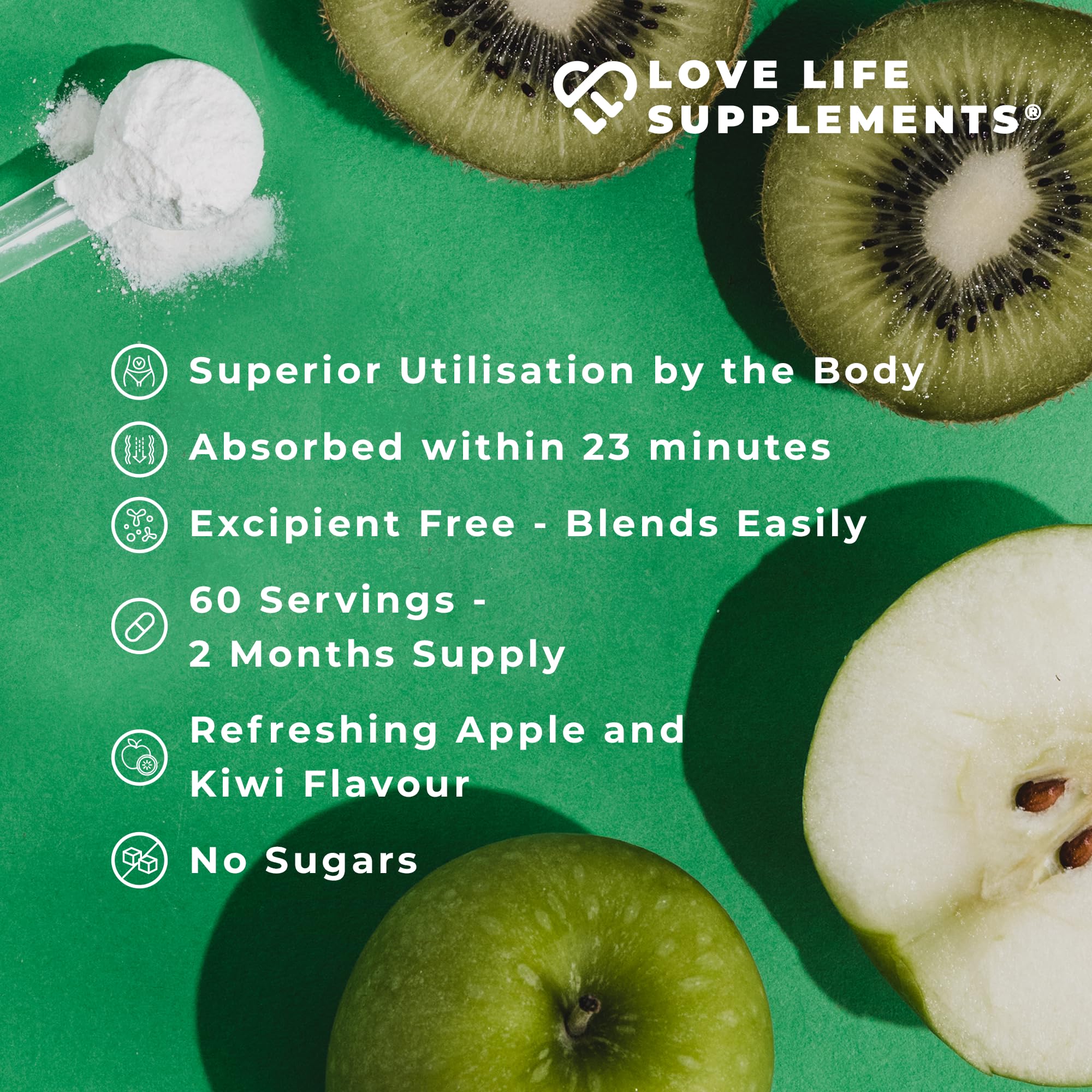 Love Life Supplements EAA Amino Acids Powder – 9 Essential Amino Acids, 60 Servings, Apple & Kiwi - Image 4