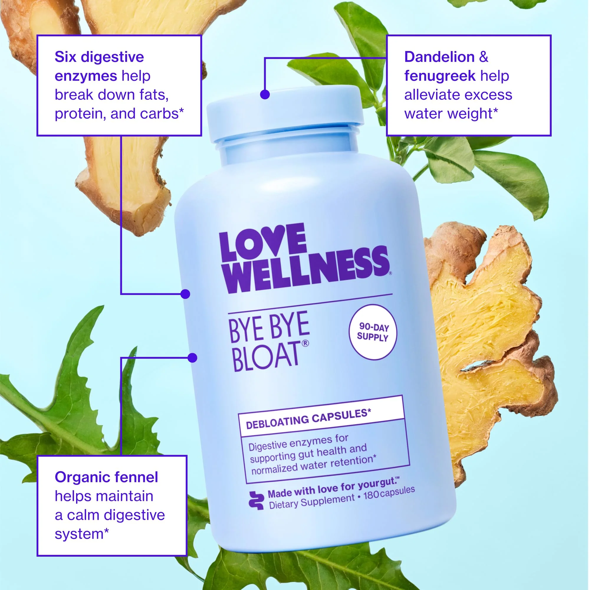 Love Wellness Bye Bye Bloat Digestive Enzymes | Bloating Relief for Women | 180 Count - Image 4