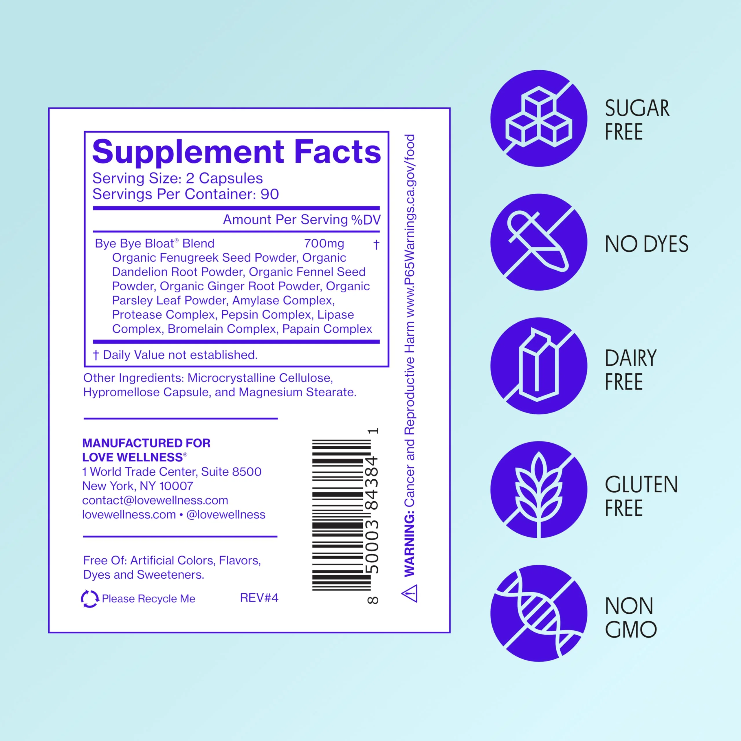 Love Wellness Bye Bye Bloat Digestive Enzymes | Bloating Relief for Women | 180 Count - Image 8