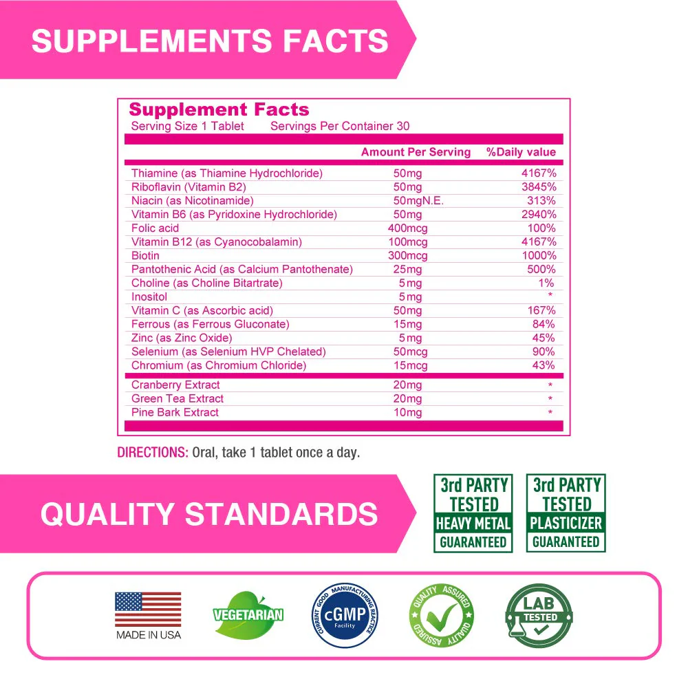 Lovita Vitamin B Complex for Women – Timed Release, 30 Veg Tablets (Pack of 3) - Image 3