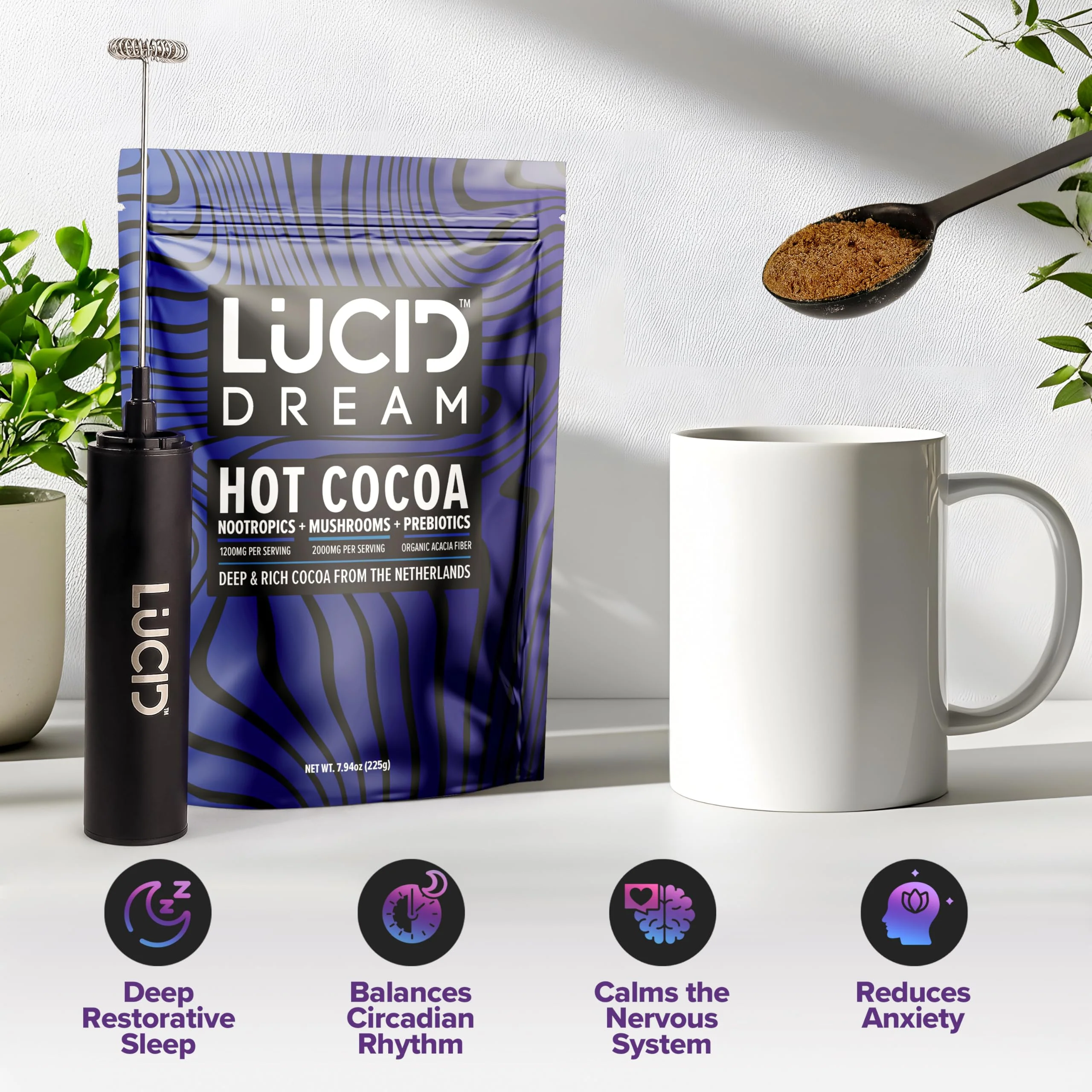 Lucid Dream Mushroom Hot Cocoa for Sleep – Nighttime Adaptogen Blend with Melatonin | 7.94 oz Chocolate - Image 7