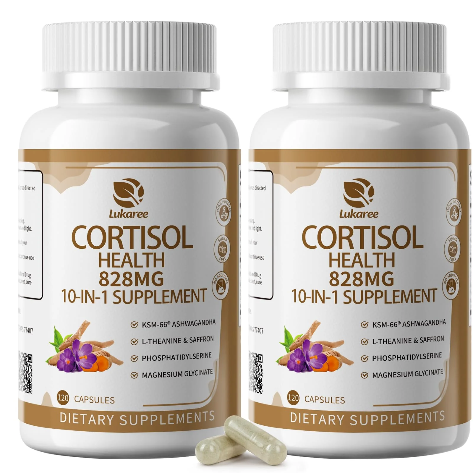 Lukaree 10-in-1 Cortisol Supplements – KSM-66 Ashwagandha + L-Theanine, 120 Caps (2 Pack) - Image 10