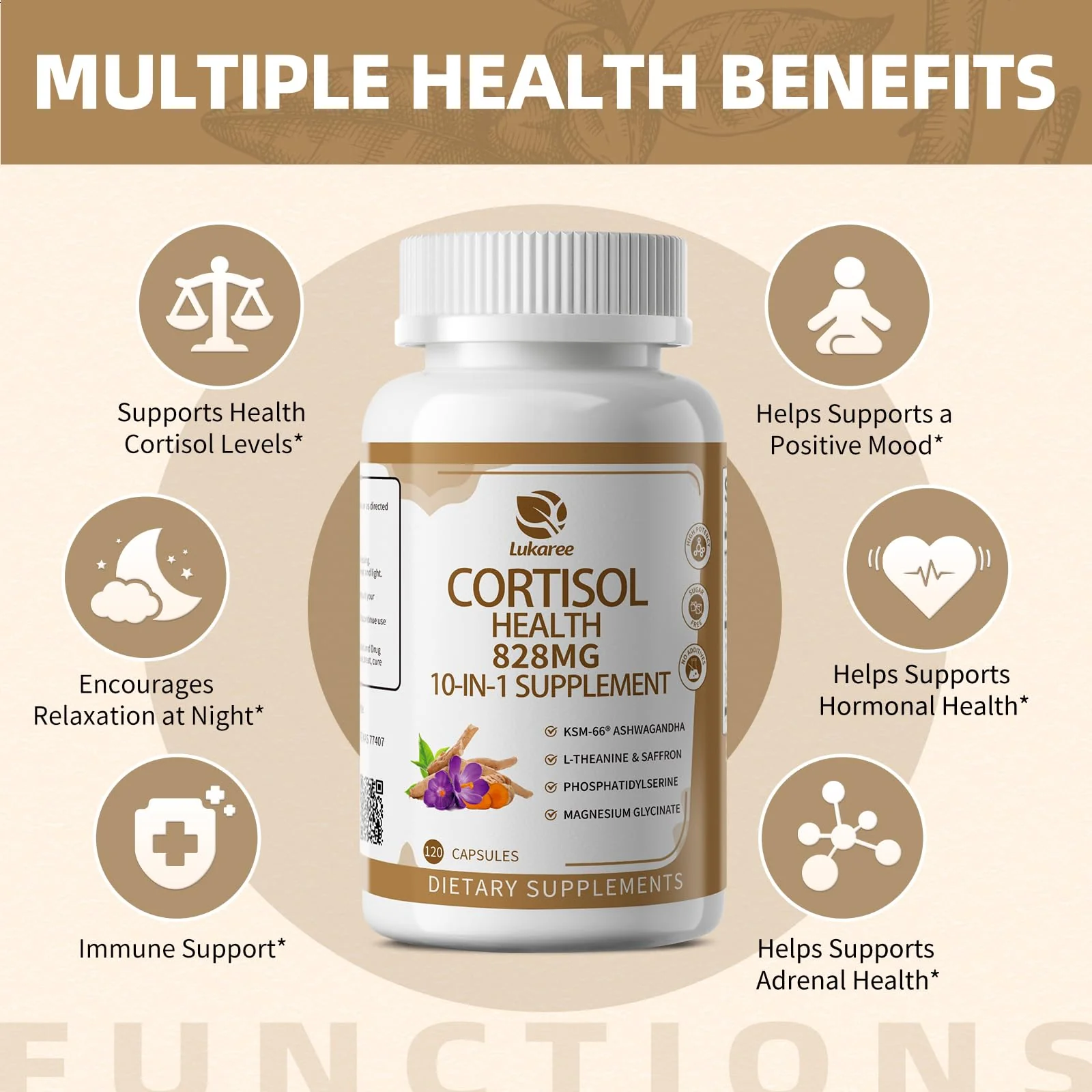 Lukaree 10-in-1 Cortisol Supplements – KSM-66 Ashwagandha + L-Theanine, 120 Caps (2 Pack) - Image 14
