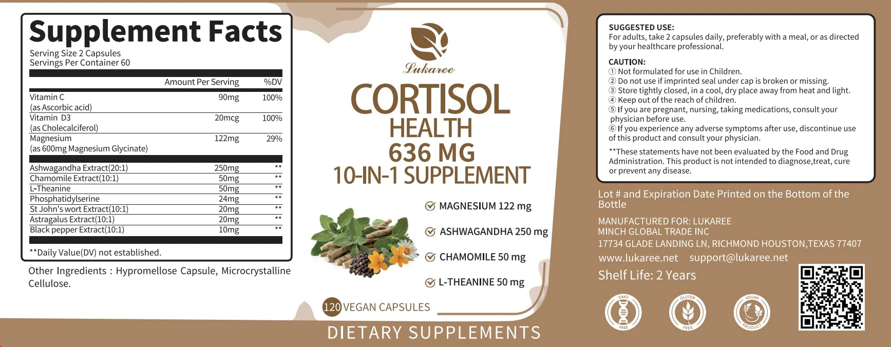 Lukaree 10-in-1 Cortisol Supplements – KSM-66 Ashwagandha + L-Theanine, 120 Caps (2 Pack) - Image 9