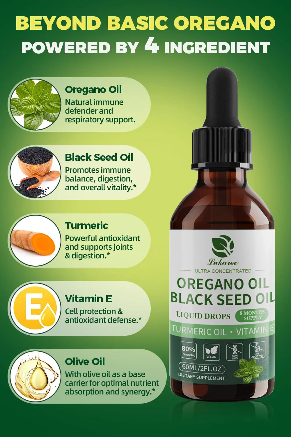 Lukaree 4-in-1 Oil of Oregano with Black Seed Oil – 80% Carvacrol, 2 oz, 2-Pack (Vegan, Non-GMO) - Image 9