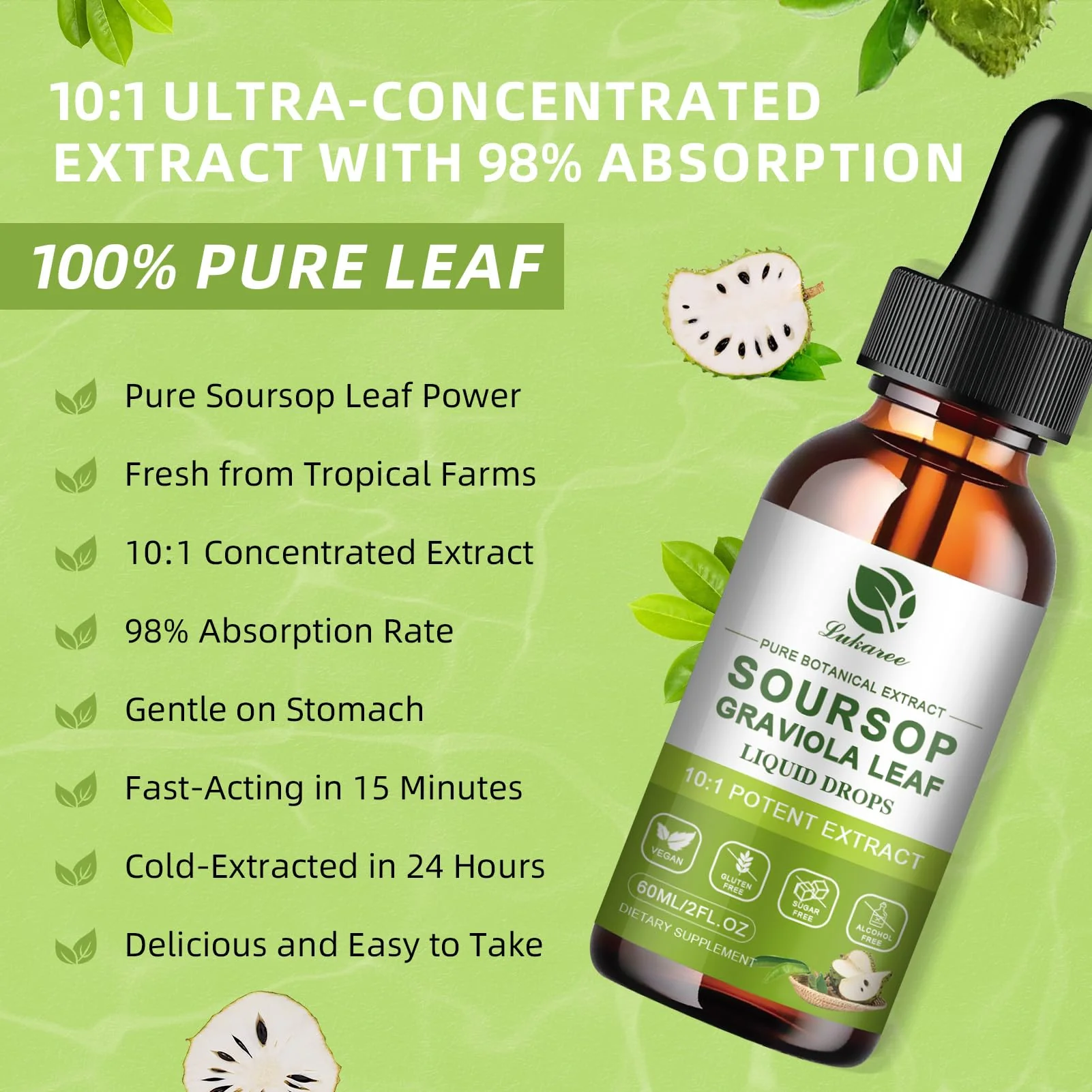 Lukaree Pure Soursop Leaf Extract Drops — 10X Concentrated Graviola, Alcohol-Free, Vegan & Non-GMO (4 fl oz) - Image 12