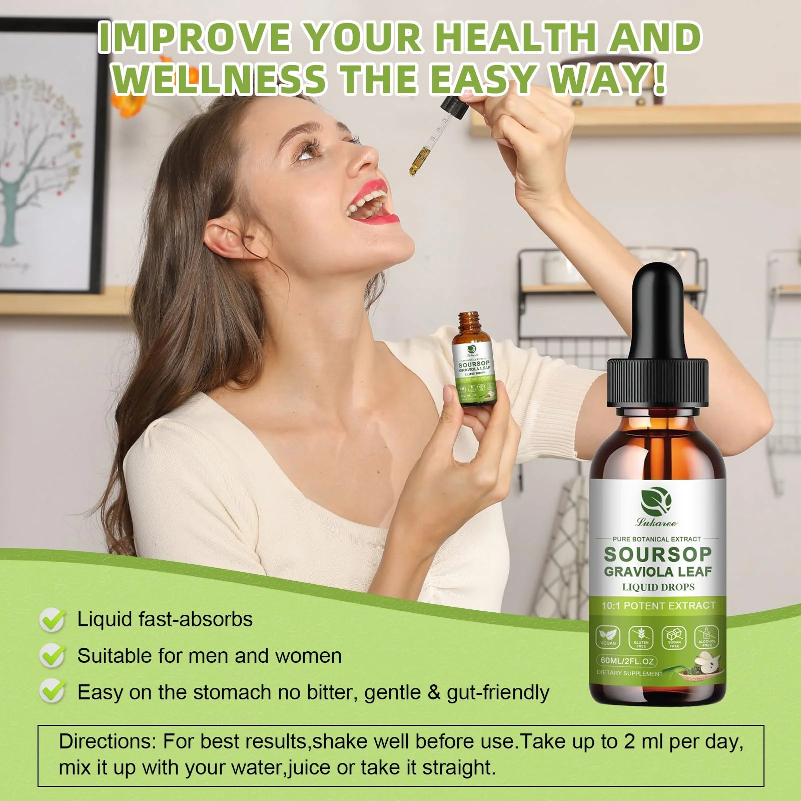 Lukaree Pure Soursop Leaf Extract Drops — 10X Concentrated Graviola, Alcohol-Free, Vegan & Non-GMO (4 fl oz) - Image 14