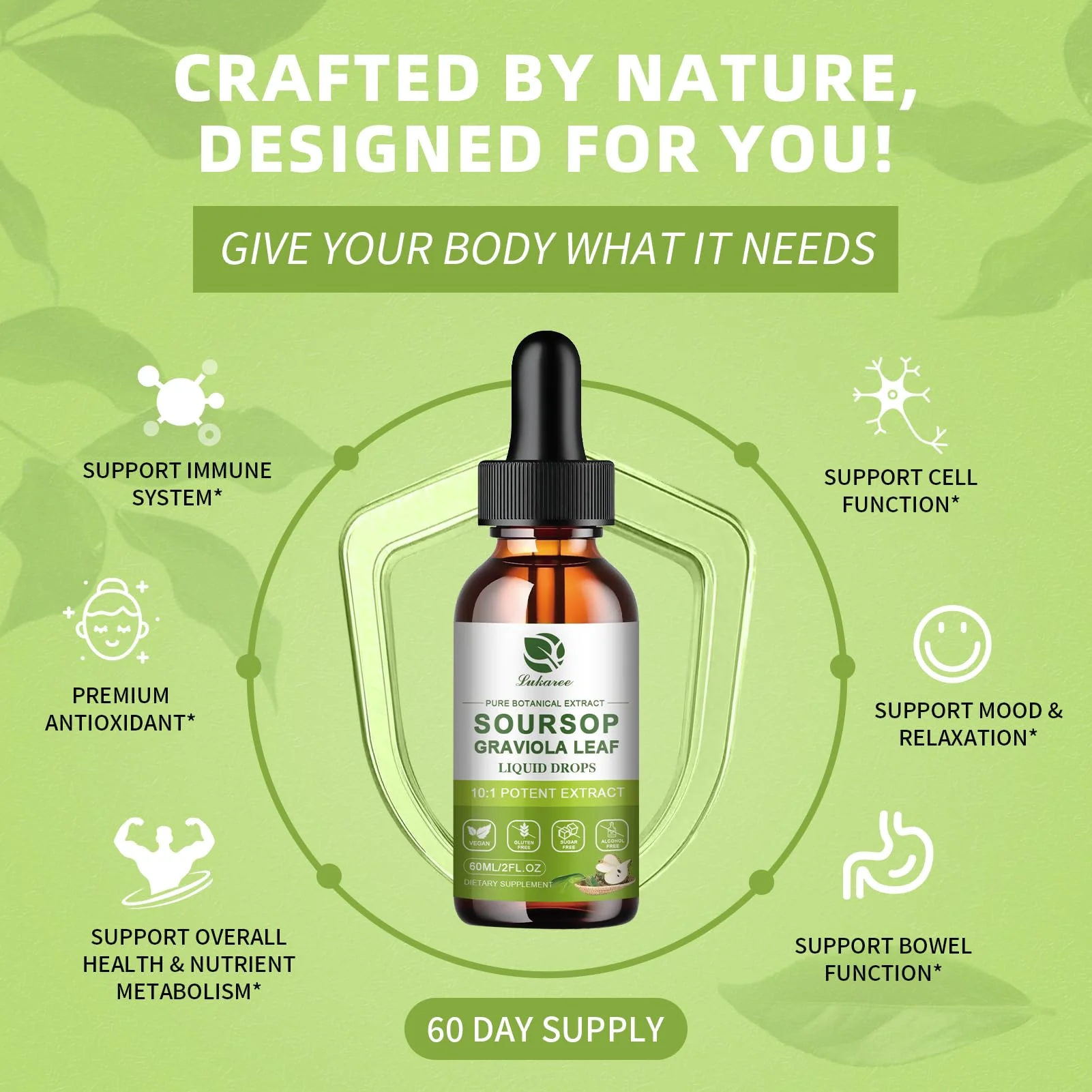 Lukaree Pure Soursop Leaf Extract Drops — 10X Concentrated Graviola, Alcohol-Free, Vegan & Non-GMO (4 fl oz) - Image 4