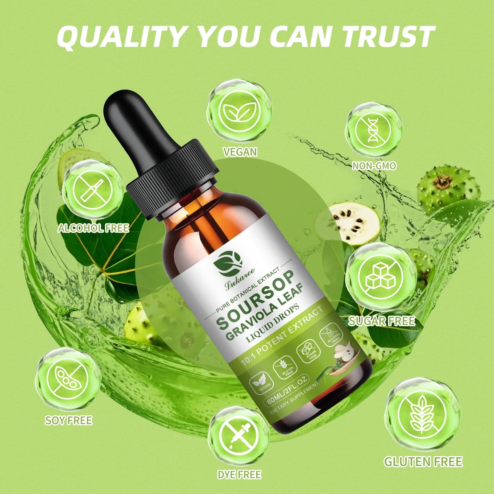 Lukaree Pure Soursop Leaf Extract Drops — 10X Concentrated Graviola, Alcohol-Free, Vegan & Non-GMO (4 fl oz) - Image 6