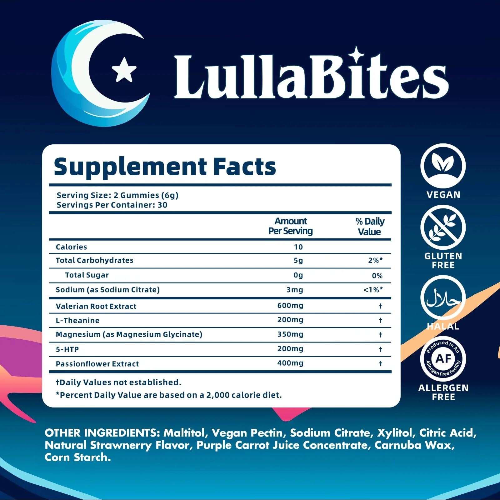 LullaBites Natural Sleep Gummies – Melatonin Free, 5-HTP & L-Theanine, Vegan & Halal – Strawberry, 60 Gummies - Image 5
