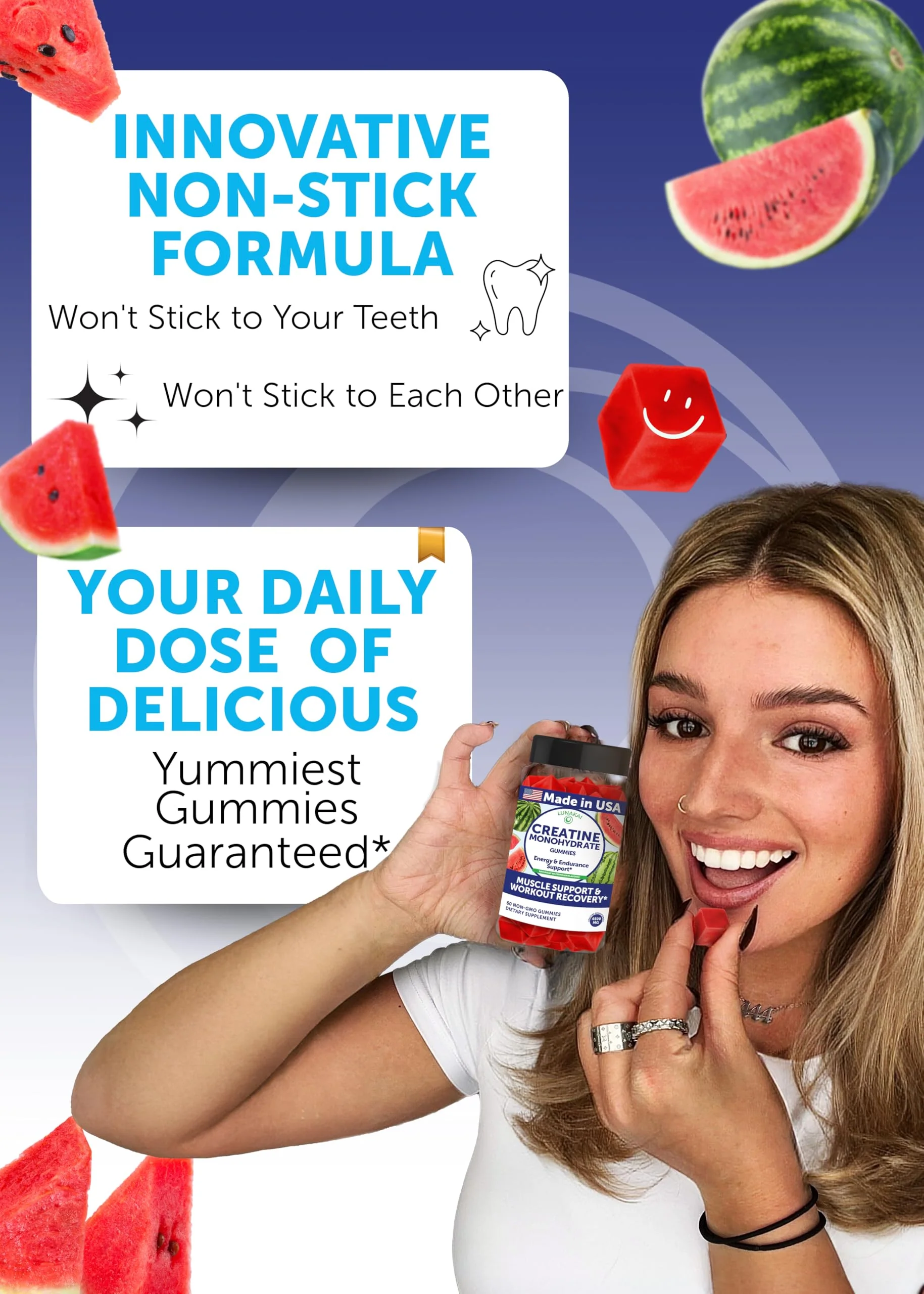 Lunakai USA Made Creatine Monohydrate Gummies – Vegan, 60ct | For Women & Men - Image 3