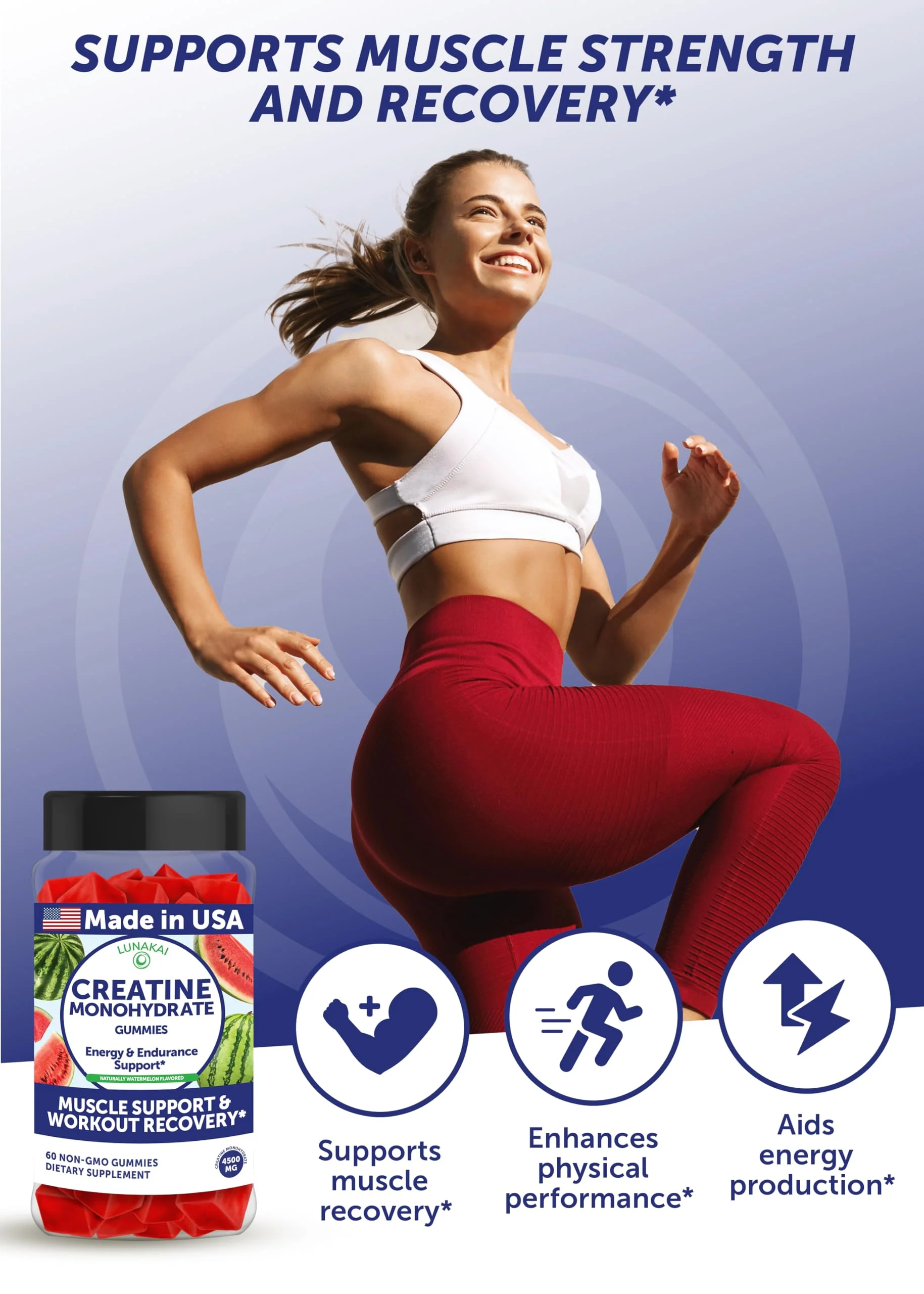 Lunakai USA Made Creatine Monohydrate Gummies – Vegan, 60ct | For Women & Men - Image 7