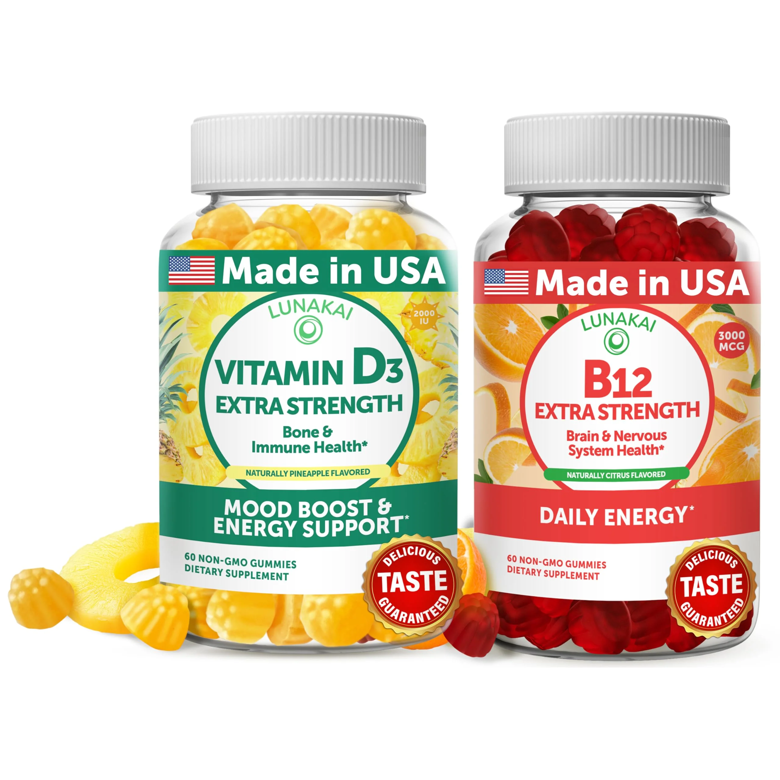 Lunakai Vitamin D3 2000IU & Vitamin B12 Gummies Bundle – Energy, Mood & Immunity Support (30 Days) - Image 10