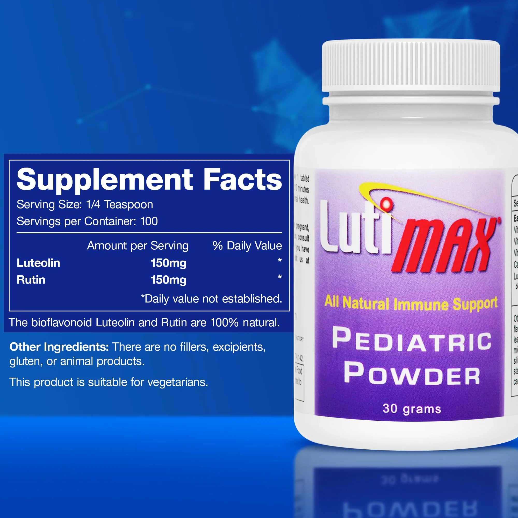 Lutimax Pediatric Powder Brain Supplement with Luteolin & Rutin - Kids Memory, Focus, Muscle & Immune Support Brain Supplements - Nootropic Antioxidants - 100 Servings - Image 2