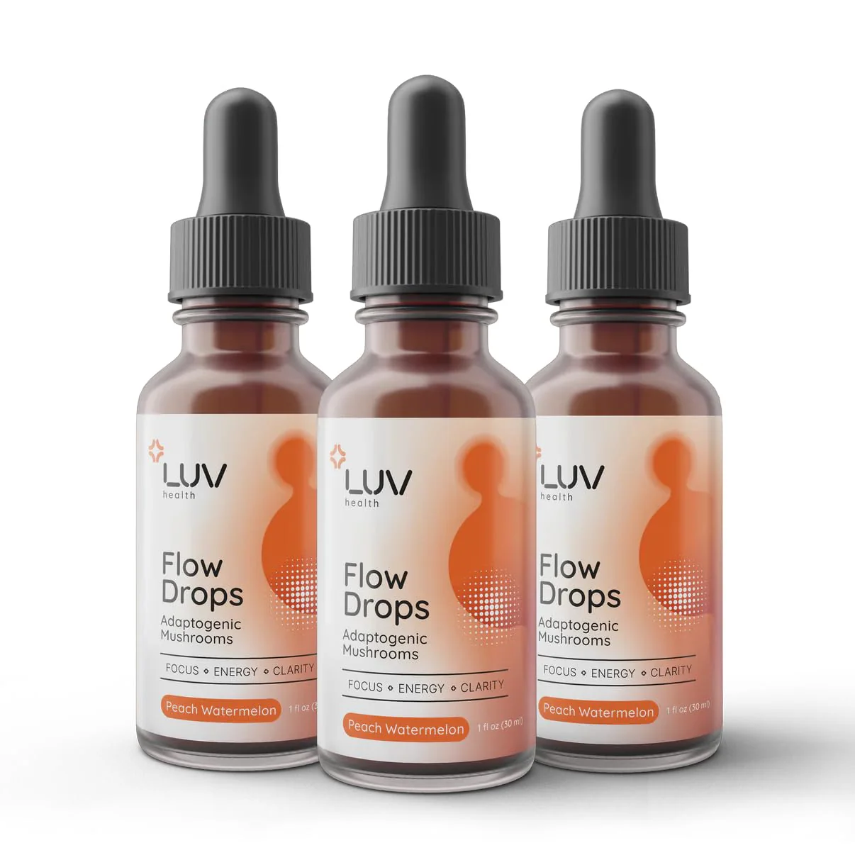 LUV health Flow Drops® – Energy, Focus & Immune Support with Adaptogenic Mushrooms | Made in USA | 90 Servings