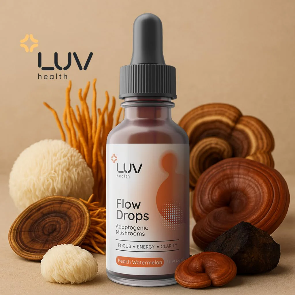 LUV health Flow Drops® – Energy, Focus & Immune Support with Adaptogenic Mushrooms | Made in USA | 90 Servings - Image 6