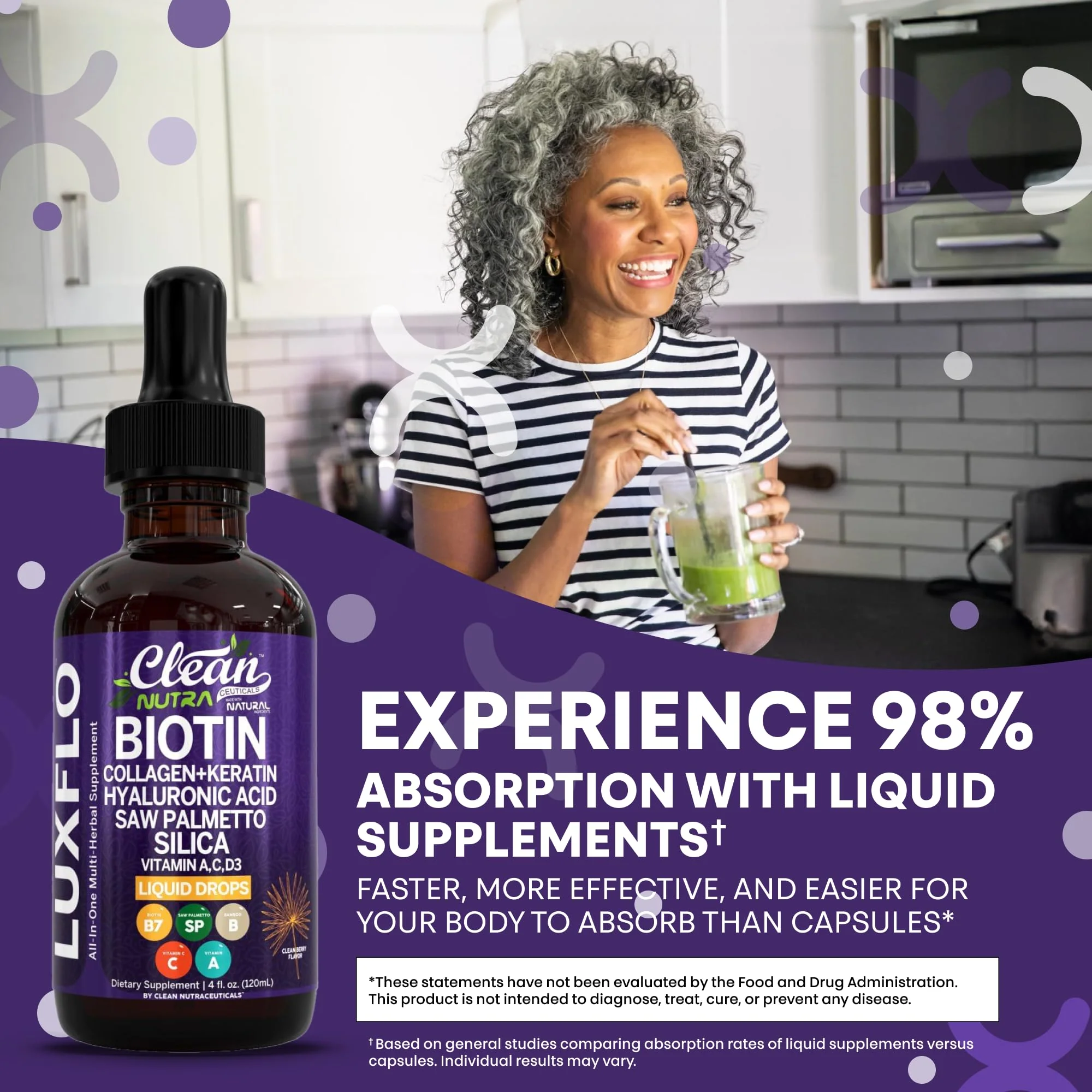 LuxGlo by Clean Nutra – Biotin Liquid Drops for Hair, Skin & Nails (Collagen, Keratin, Hyaluronic Acid) – 2 Pack - Image 7