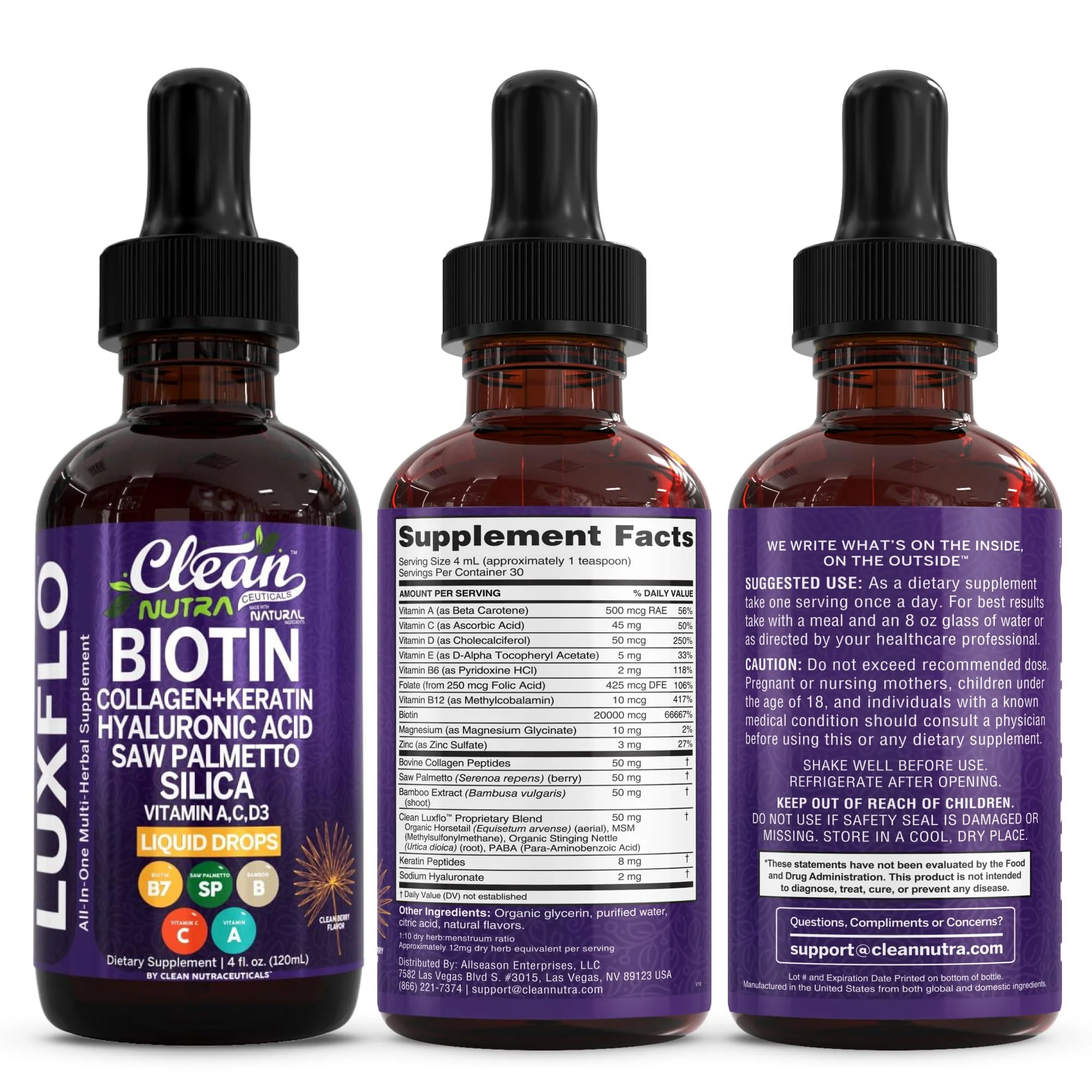 LuxGlo by Clean Nutra – Biotin Liquid Drops for Hair, Skin & Nails (Collagen, Keratin, Hyaluronic Acid) – 2 Pack - Image 9