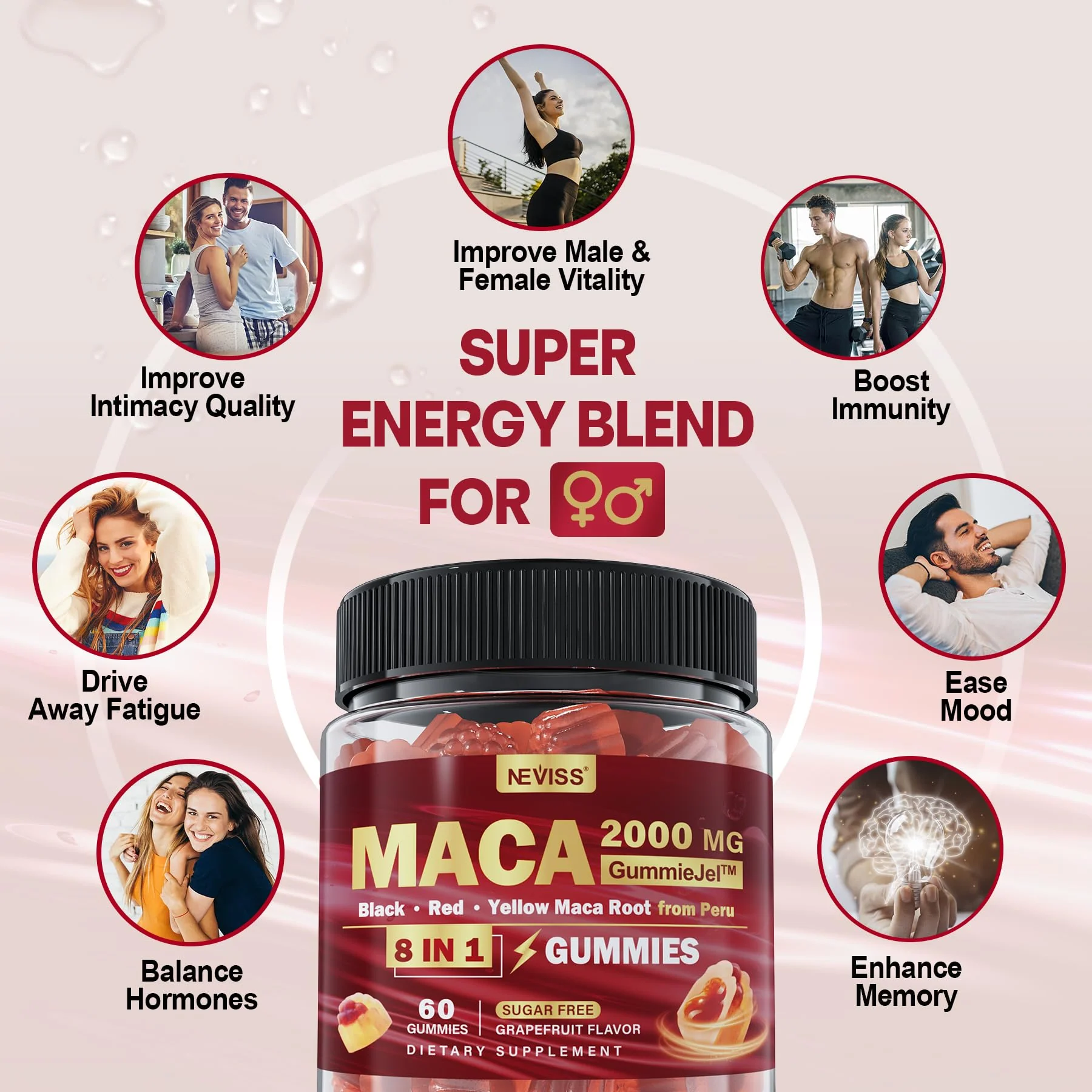 Maca Root Filled Gummies 2000mg for Women & Men – Sugar Free, Ashwagandha & Zinc | Grapefruit Flavor (60 Count) - Image 4