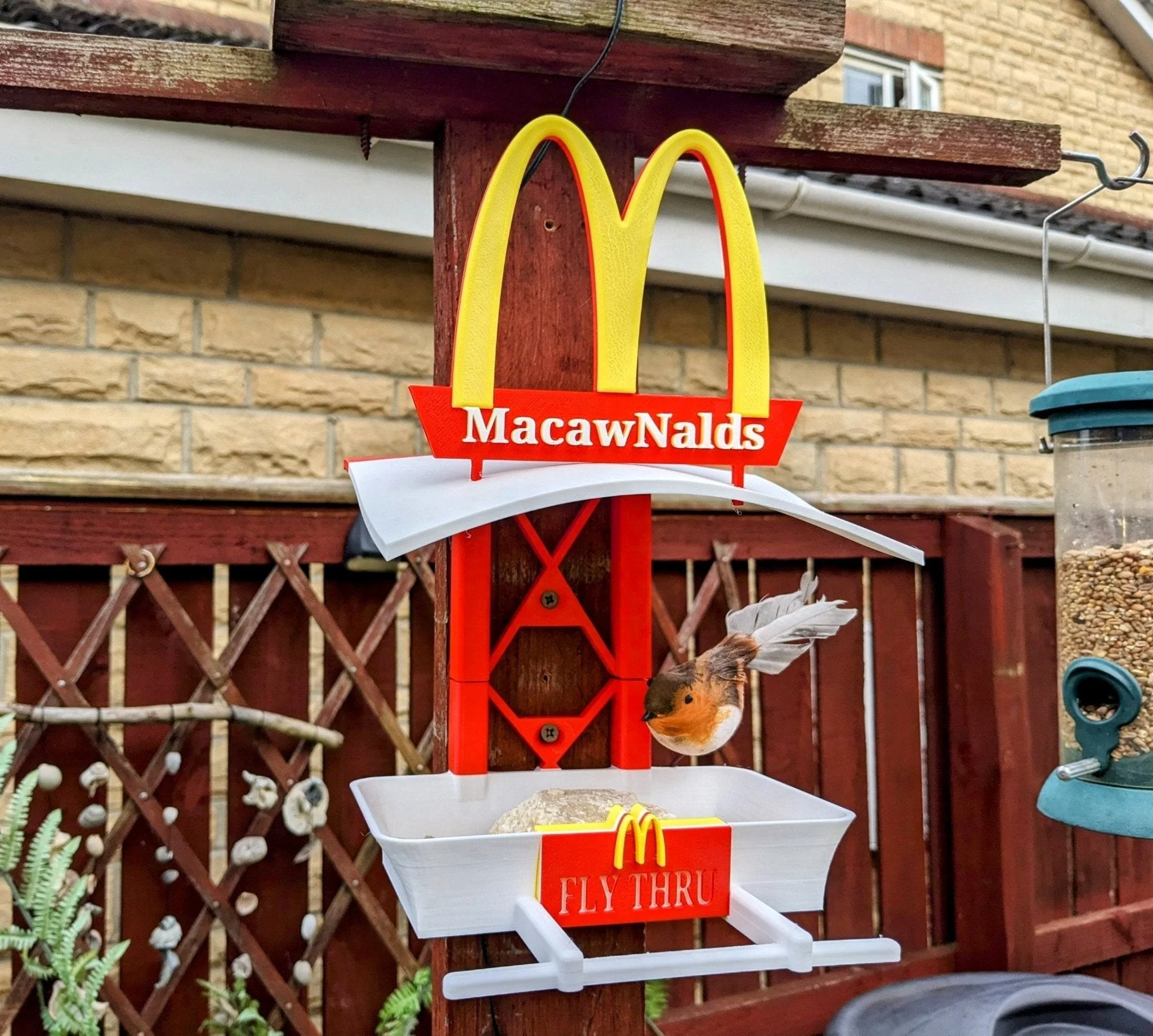MacawNalds Garden Bird Feeding Station - Garden bird seed feeder - quirky outdoor Decor - Wild Bird Food table - sparrow blue tit blackbird - Image 6