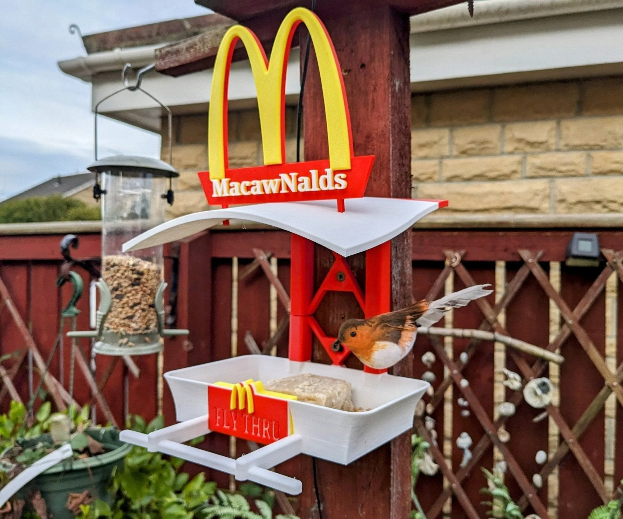 MacawNalds Garden Bird Feeding Station - Garden bird seed feeder - quirky outdoor Decor - Wild Bird Food table - sparrow blue tit blackbird - Image 7